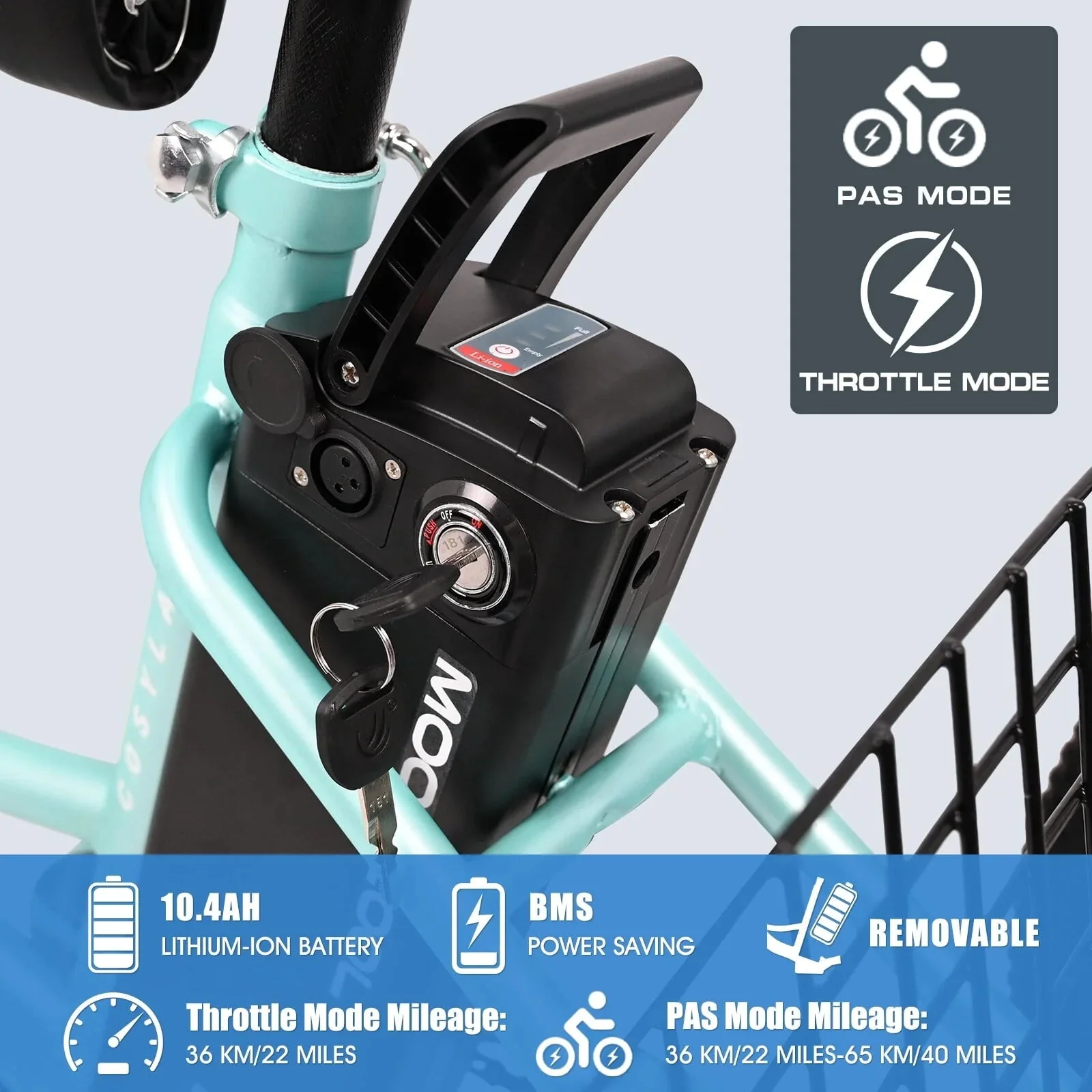Docred 24in Electric Tricycle, 7 Speed 3 Wheel E-Bike With Large Basket, 350W 36V 10.4Ah - 15.5 MPH