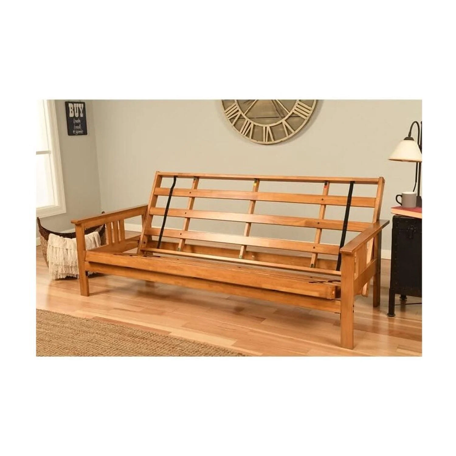 Homestock African Artifacts Full Size Futon Frame Set with Mattress, Easily Converts to Bed, Versatile Design Futon Frame for All Spaces, 33"H x 79"L x 37"D-Color:Linen Charcoal,Size:Barbados