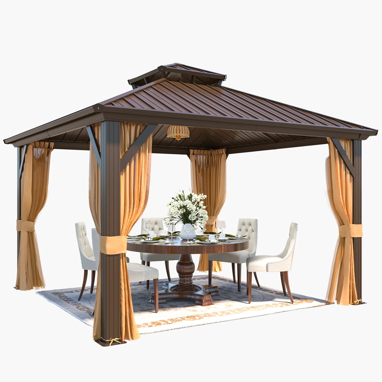 Hommow 10' X 12' Hardtop Gazebo Aluminum Frame Gazebo with Galvanized Steel Double Roof