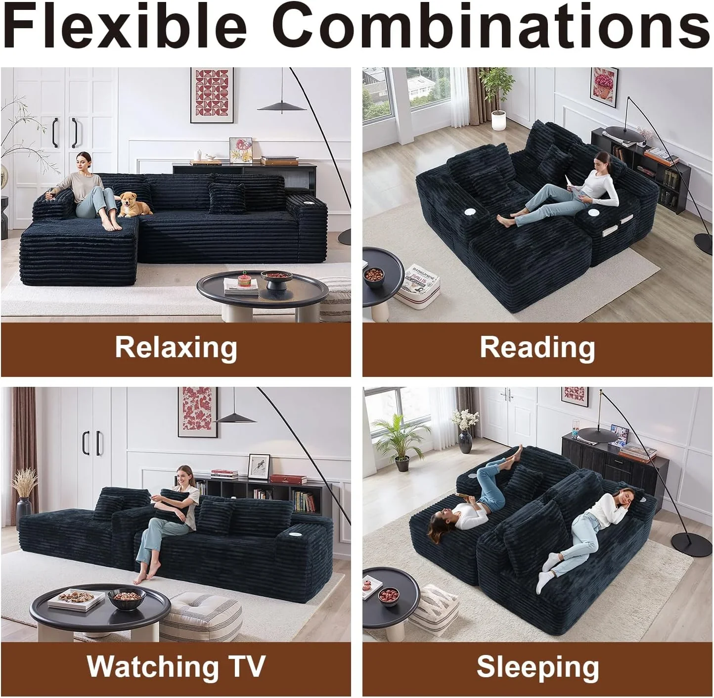 Cloud Sectional Couch with L-Shape Chaise Modern Modular Sofa Deep Seat Built-in Cup Holder