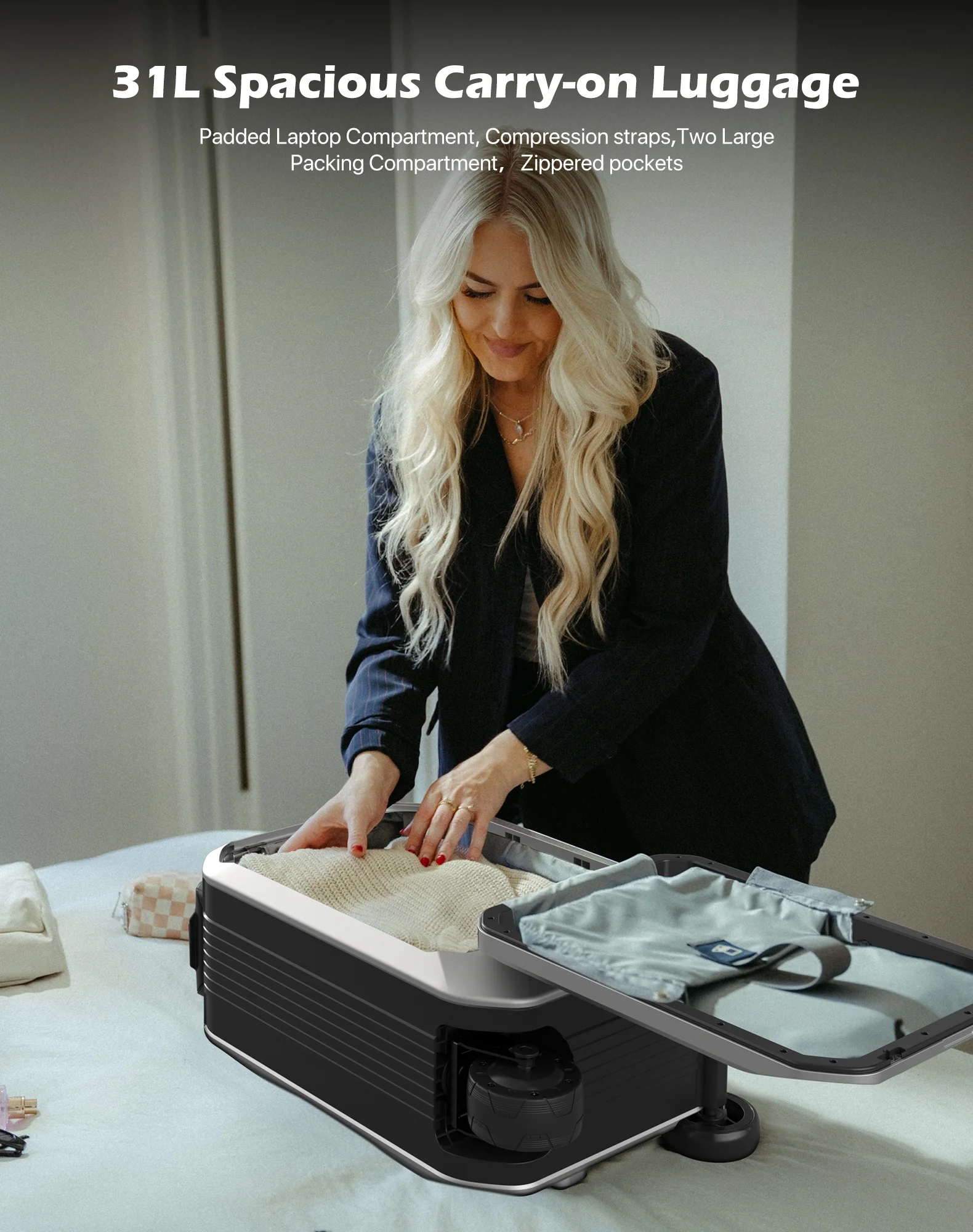 L2-S Smart Rideable Luggage, Foldable Electric Scooter Suitcase, 6.2 mph Max Speed, 6.2-Mile Range, Lightweight Portable Design for Travel & Commute