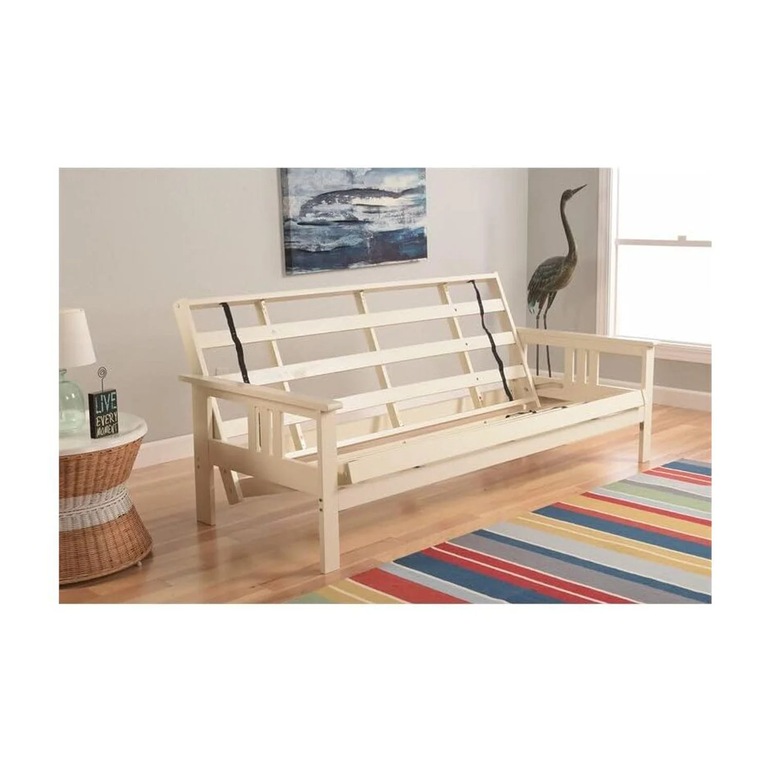 Homestock African Artifacts Full Size Futon Frame Set with Mattress, Easily Converts to Bed, Versatile Design Futon Frame for All Spaces, 33"H x 79"L x 37"D-Color:Linen Charcoal,Size:Barbados