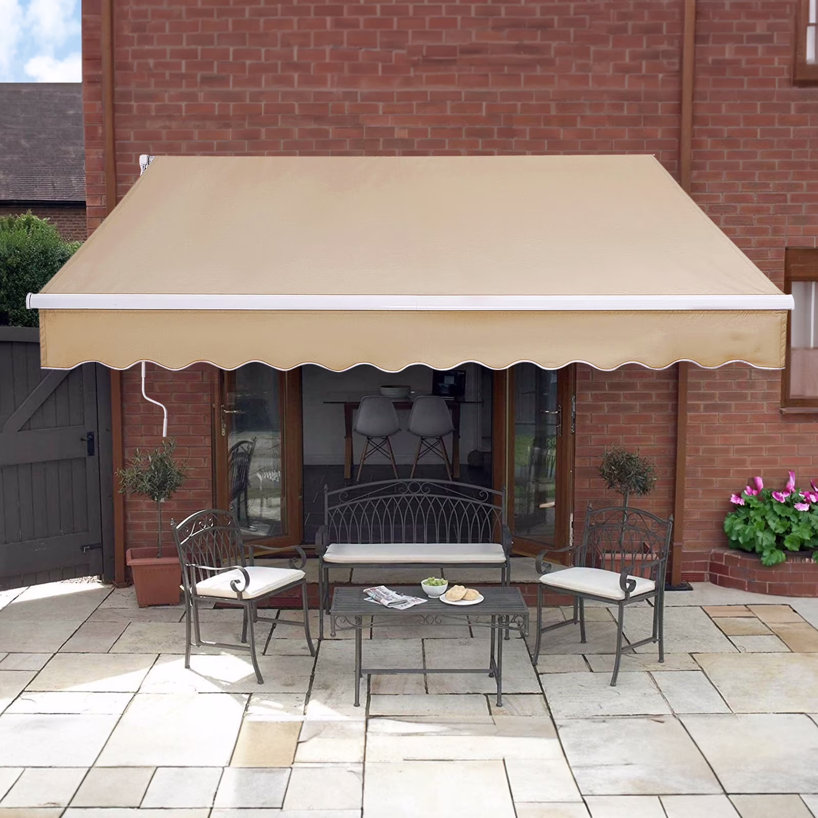 KFFKFF Patio Awning Retractable 8′ x 7′ Awning Sunshade Shelter with Crank Handle