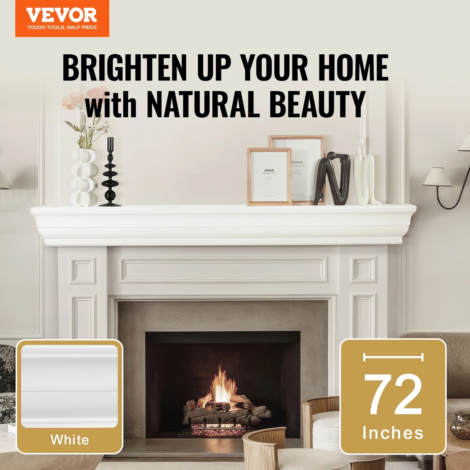 VEVOR Fireplace Mantel, 72″ x 8″ x 5″, 50 lbs Weight Capacity, Natural Wood Mantel for Over Fireplace, Wall Mounted Floating Farmhouse Shelf, Handcrafted Wood Fireplace Mantel for Wall Decor
