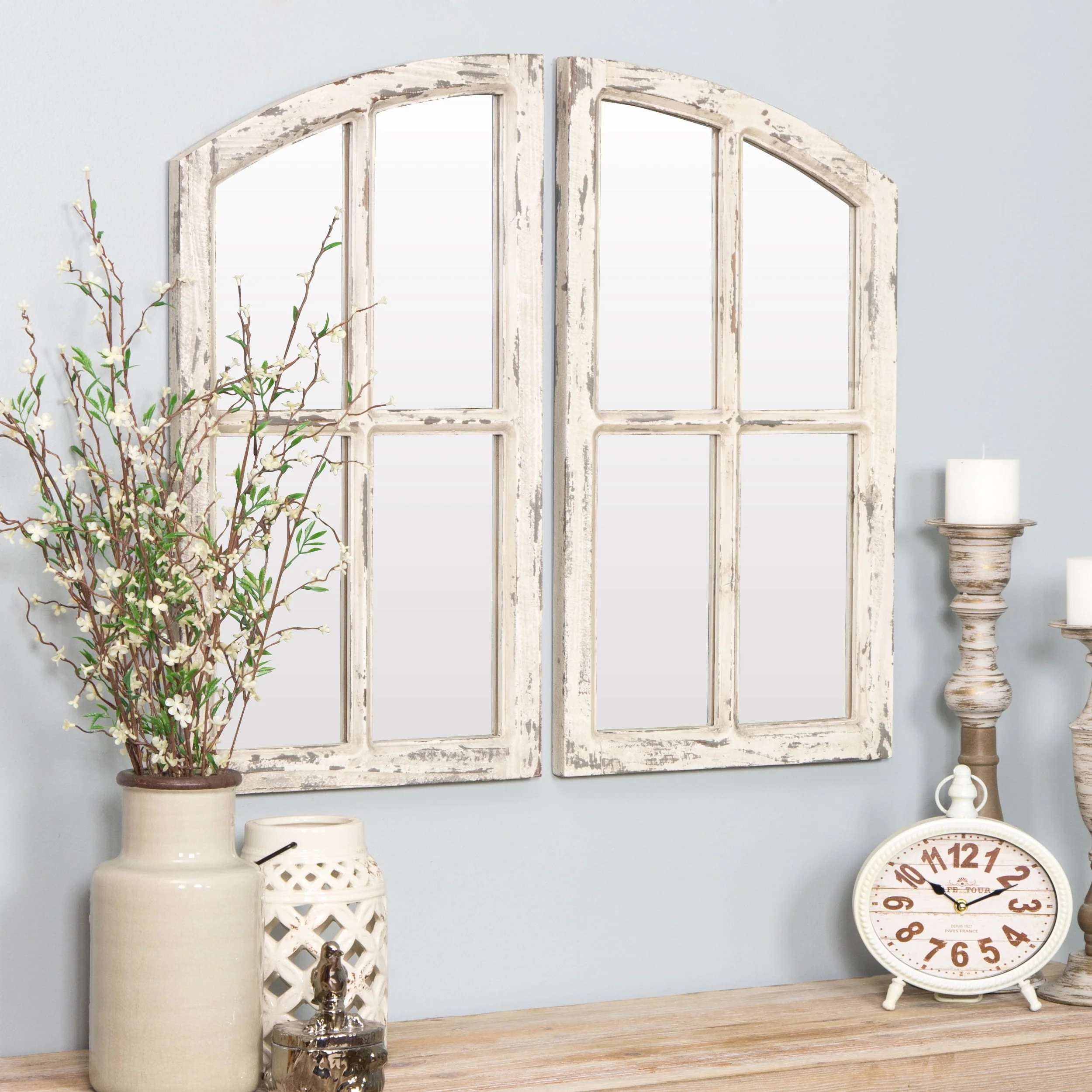 Jolene Arch Window Pane Mirrors Off-White 27″ x 15″ (Set of 2) by Aspire