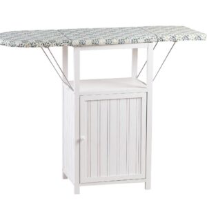 OakRidge Deluxe Ironing Board with Storage Cabinet, Perfect for Small Spaces with Extra Storage, Folding Station, Crafted with 100% Durable Wood, White Design C Measures 36.5" H x 15.5" W x 23" L