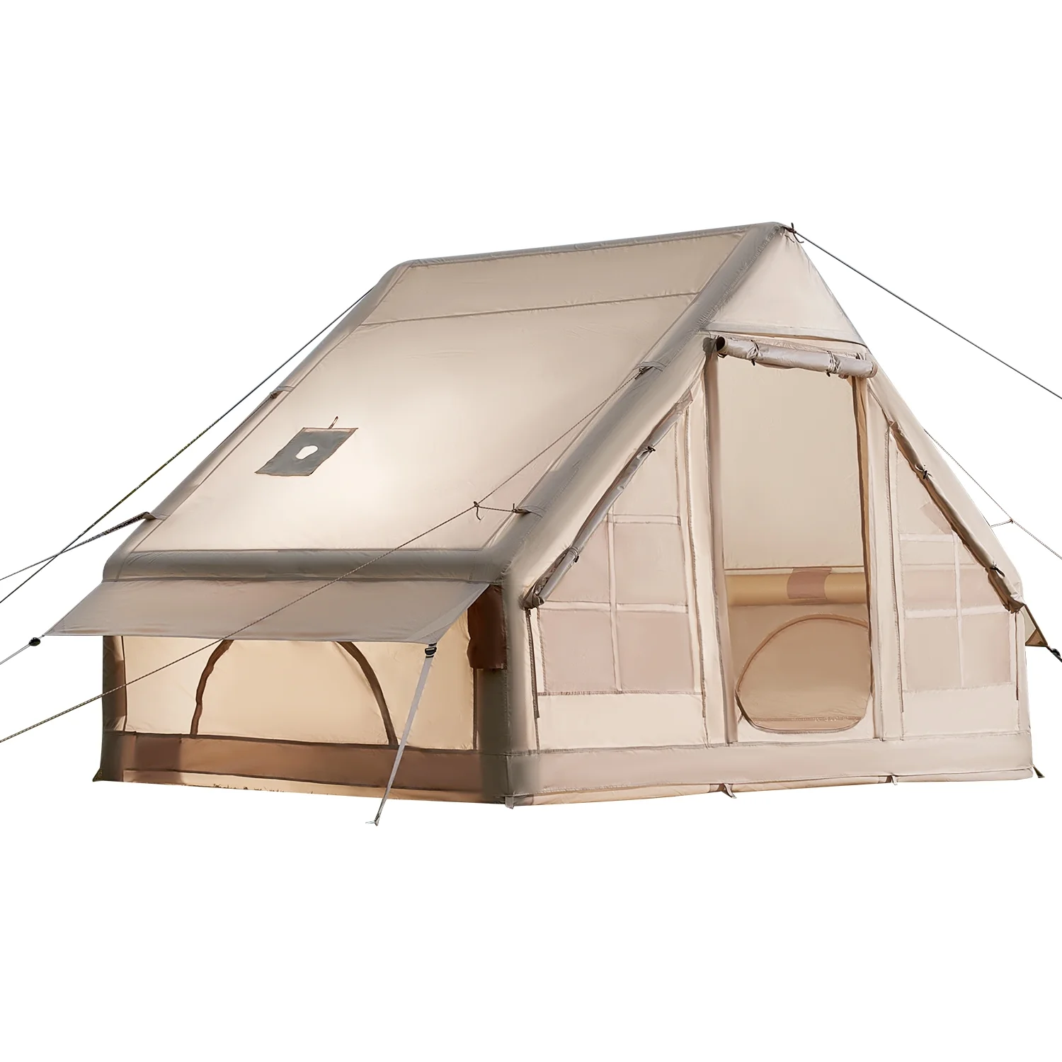 KFFKFF Inflatable Camping Tent for 3-5 Person, 9.84 x 6.56 x 6.56 Ft 300D Oxford Fabric Glamping Blow up Tent with Hand Pump, Waterproof Air Tent with Stove Jack