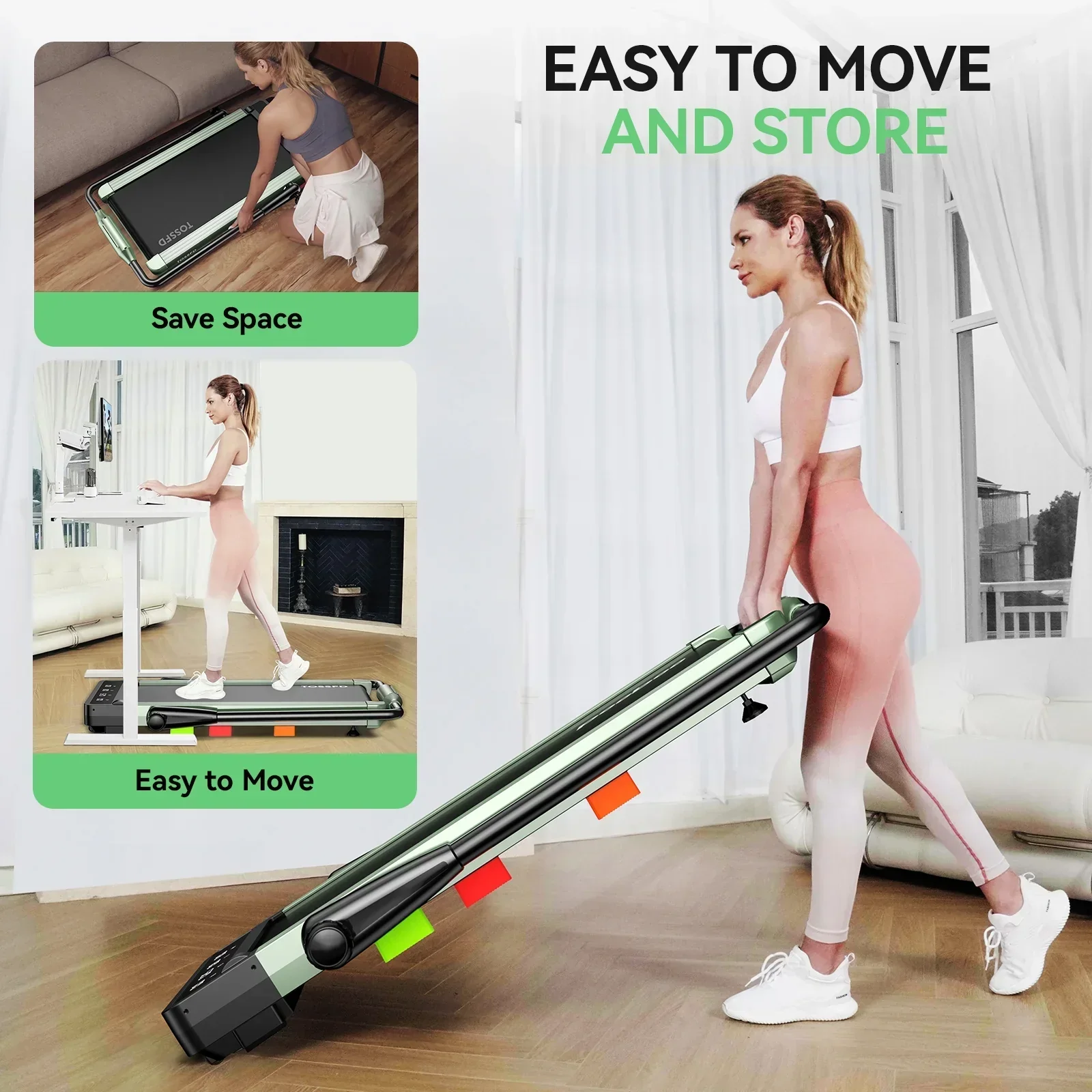 Pooboo 2in1 Folding Under Desk Treadmill, 2.5HP Bluetooth, 265 lbs
