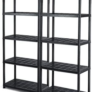 5 Tier Plastic Storage Shelves, Easy to Assemble Garage Rack, Multi-Use Free Standing Shelf Unit, Heavy Duty Shelving for Home Office, Black(2, 36L X 18W X 73H)