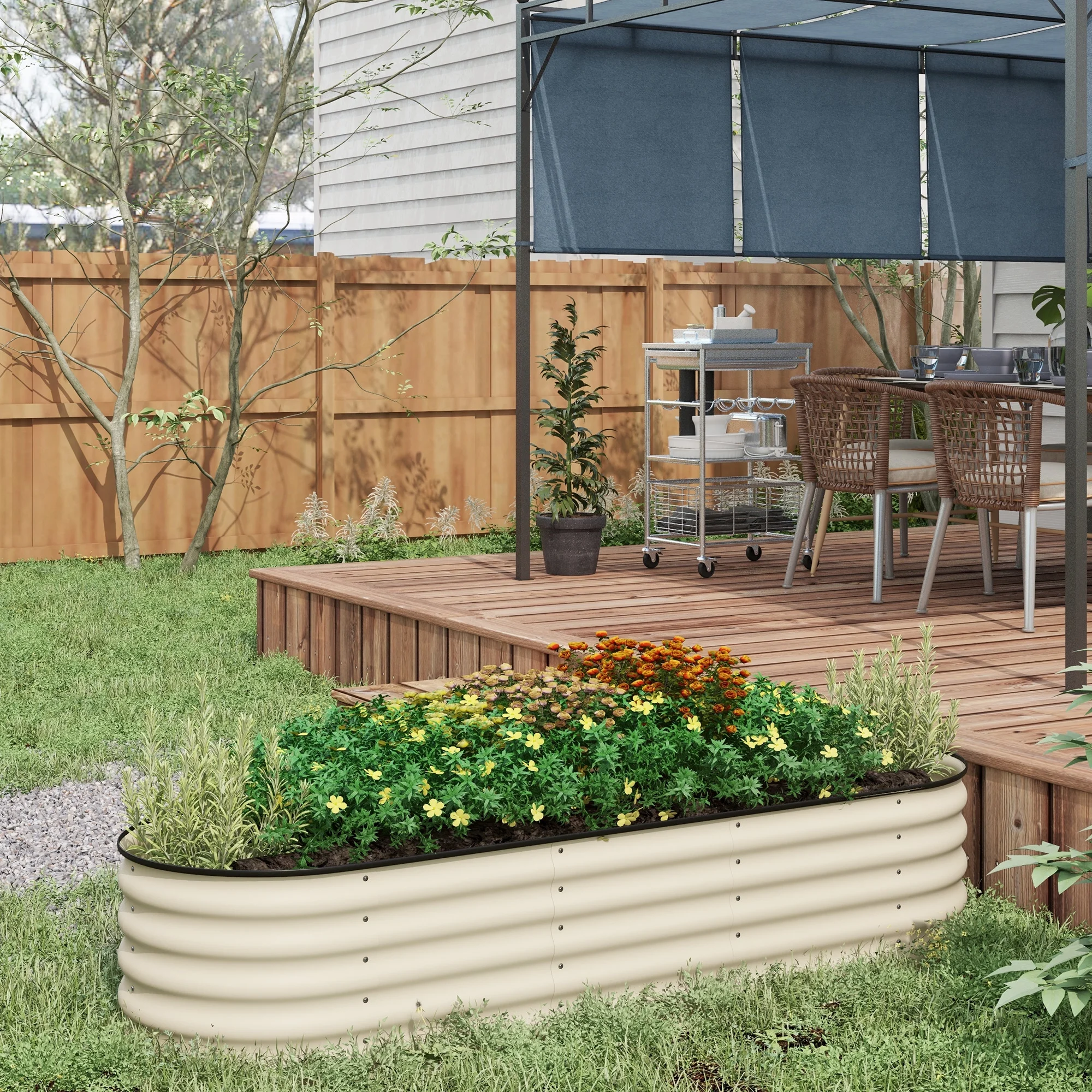 DUOSONG Outsunny Raised Garden Bed, 47" X 22" X 33", Elevated Wooden Planter Box W/ Lockable Wheels, Storage Shelf, And Bed Liner For Backyard, Patio, Natural Natural Wood Garden & Outdoor Garden