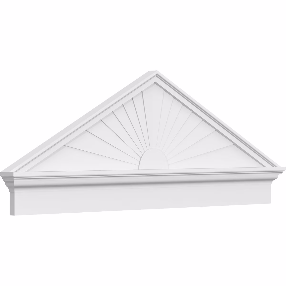 Ekena Millwork 52"W x 19-7/8"H x 2-3/4"P (Pitch 6/12) Peaked Cap Sunburst Architectural Grade PVC Combination Pediment