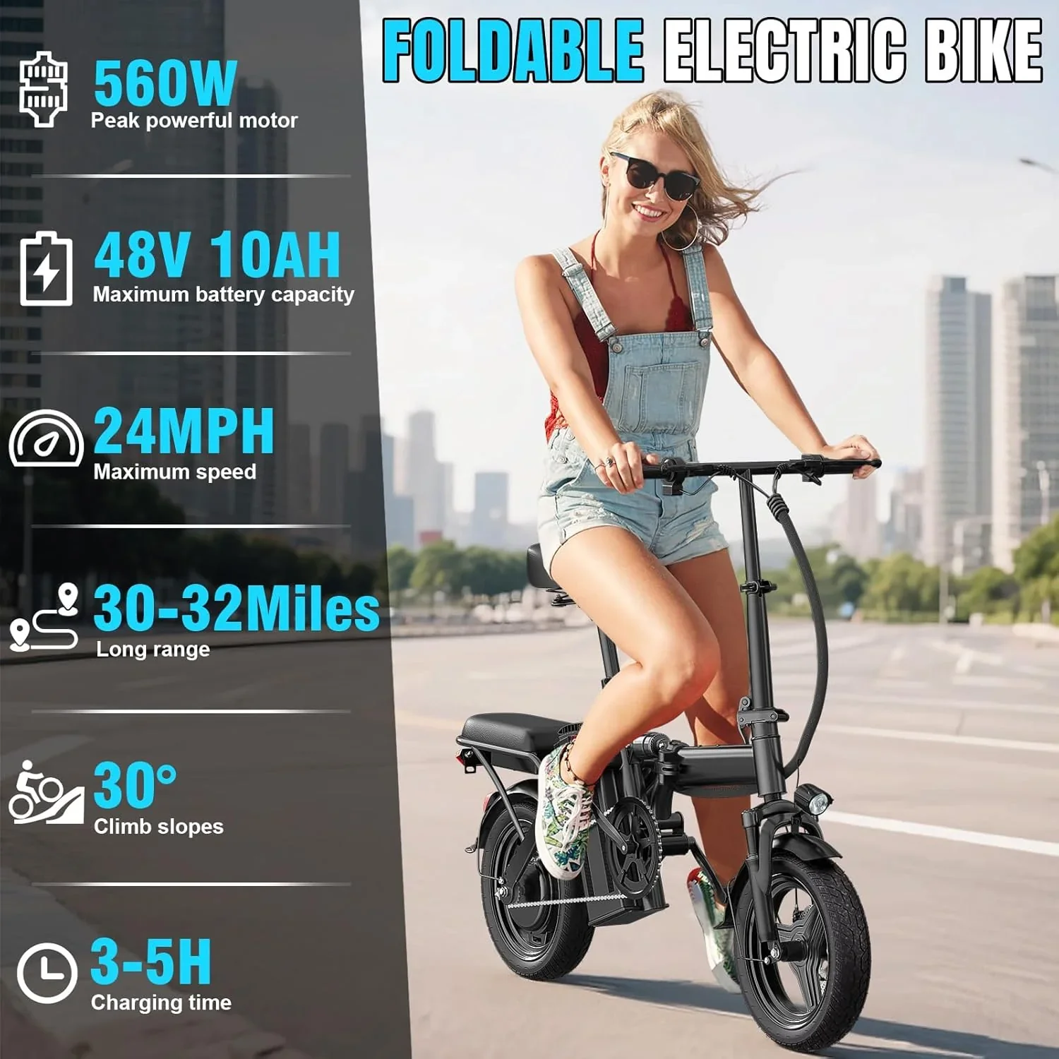 Electric Bike for Adults Teens Folding E-Bike Commuter City Foldable ebike Motor 48V 24MPH