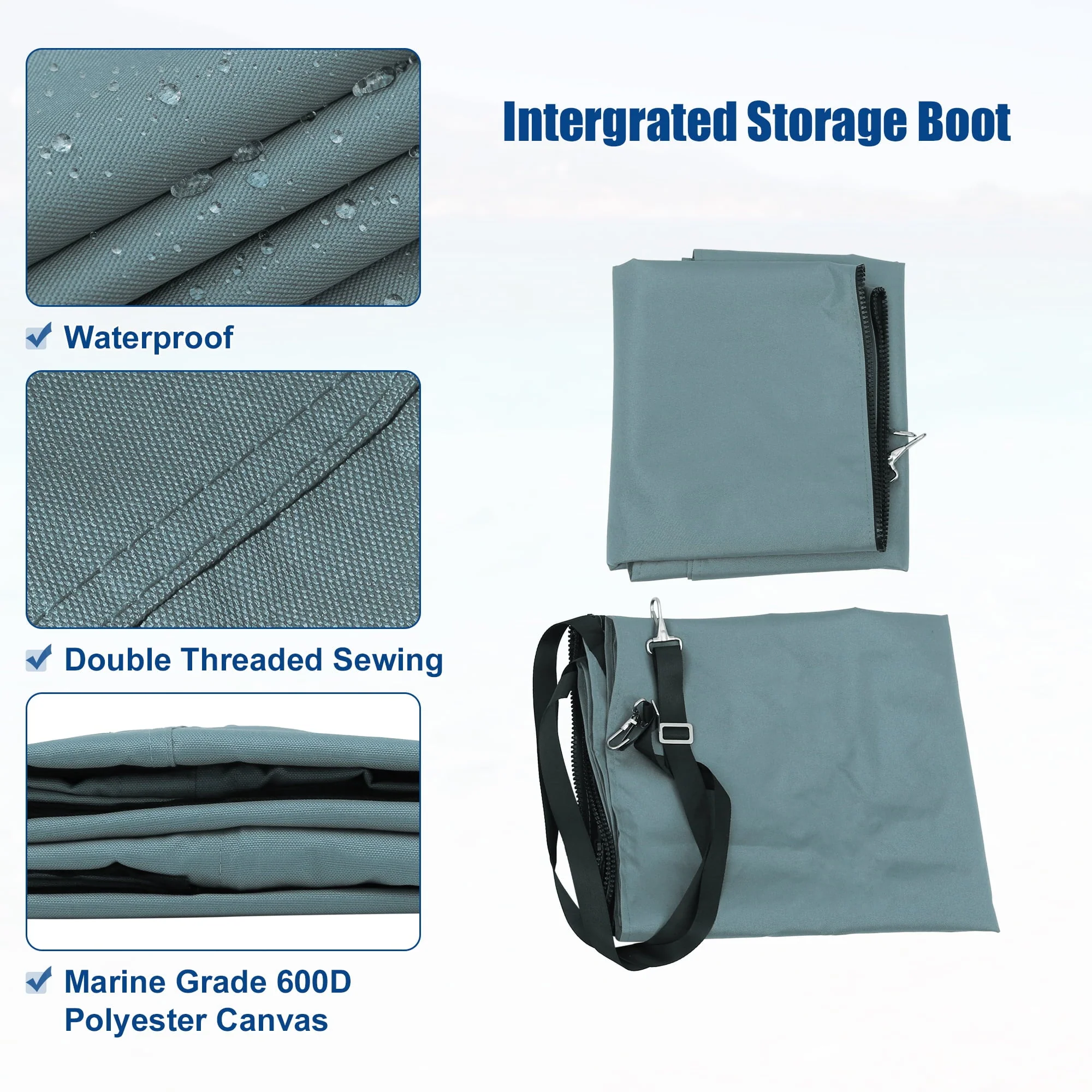 Unique Bargains 600D 4 Bow 8’L x 54″H x 91″-96″W Bimini Top Canvas Cover with Detachable Side Blocks Storage Boot Gray