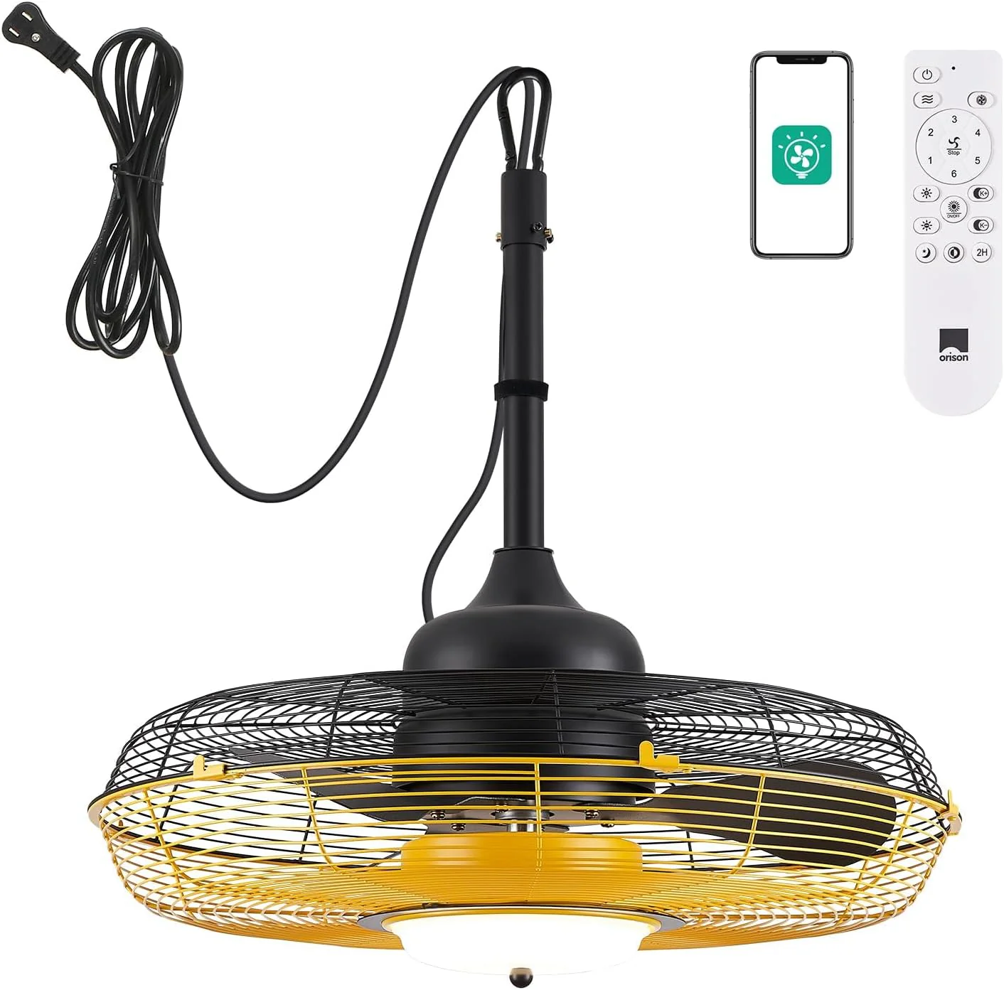 21” Outdoor Ceiling Fan with Light, Plug in Ceiling Fan with Remote, Gazebo Fans Outdoor Hanging for Patios Waterproof, Wet Rated Hanging Fan with App Control