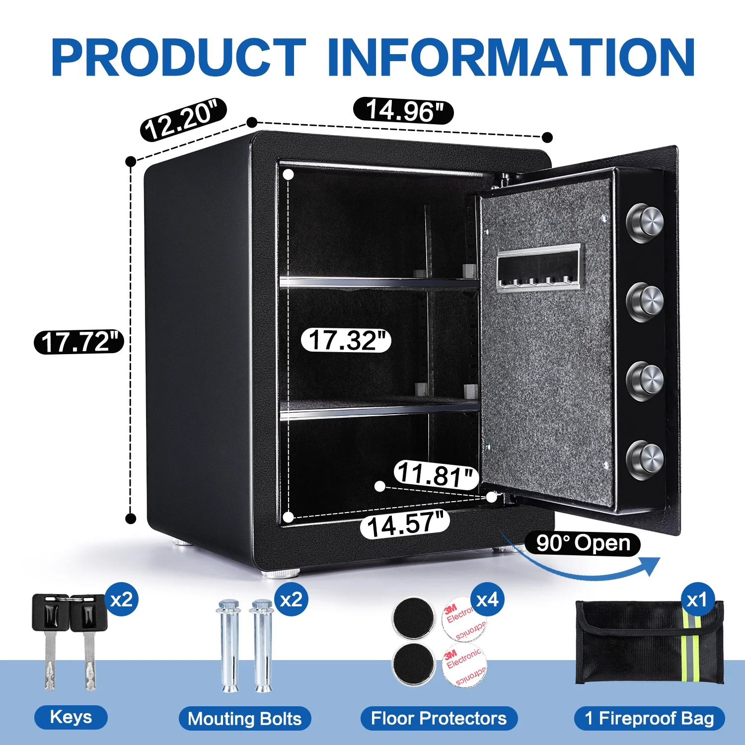 2.0 Cubic Feet Security Safe Box, Dual Alarm System, W/Electronic Digital Keypad, LED Light for Home Office Hotel Use 15"D x 12.2W" x 17.7"H