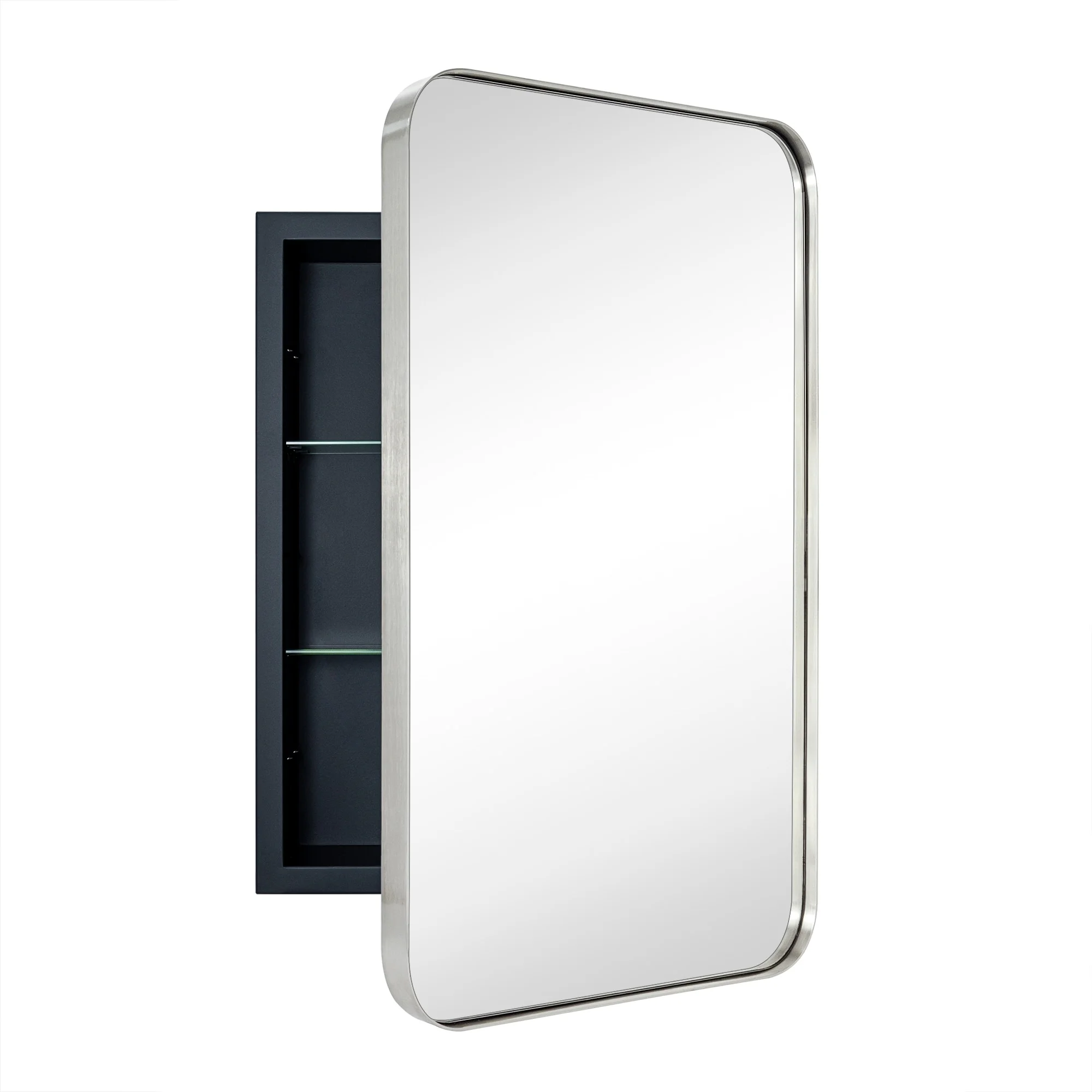 TEHOME WH Recessed Framed Medicine Cabinet with Mirror and Adjustable Shelves 16" x 24" - Chrome