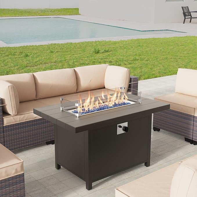 ALAULM 43" x 27.6" Propane Gas Fire Pit Table with Adjustable Flame