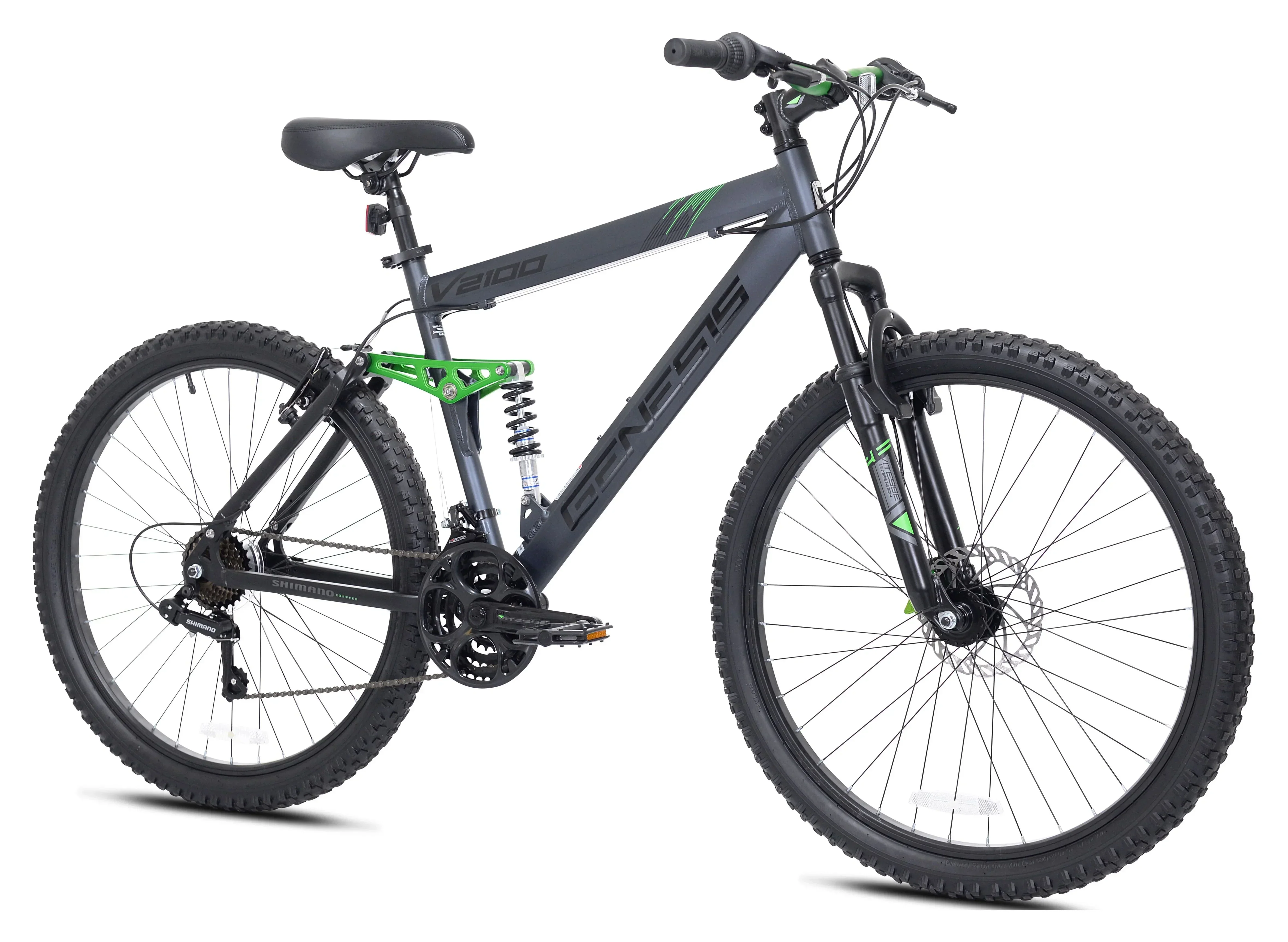 Genesis V2100 Men’s Dual Suspension Mountain Bike, 26in, Slate Gray