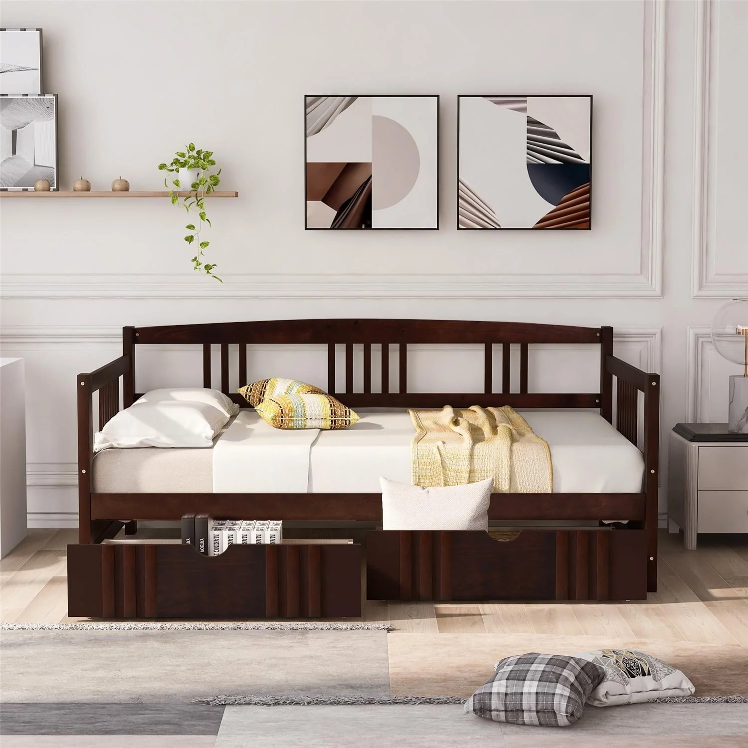 Twin Size Daybed Wood Bed with Two Drawers, Solid Wood Captains Bed Sofa Bed Frame for Kids/Teens/Adults, No Box Spring Required, Espresso 78.6”L x 41.2”W x 34”H