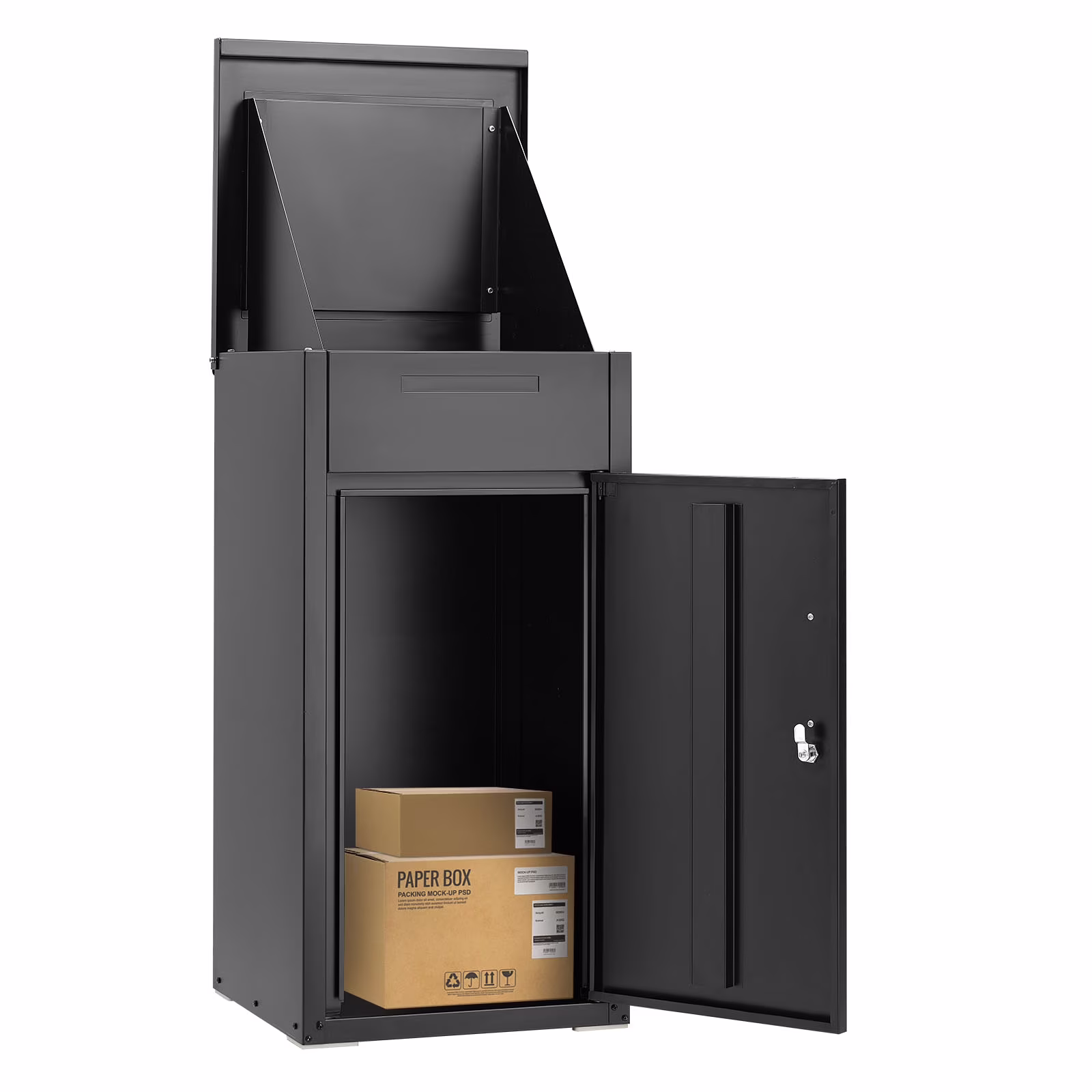 AECOJOY Package Delivery Boxes for Outside Parcel Drop Box Outdoor Storage Box Wall Mounted Express Mail Package Delivery Box 17″ x 16″ x 38.3″ Black