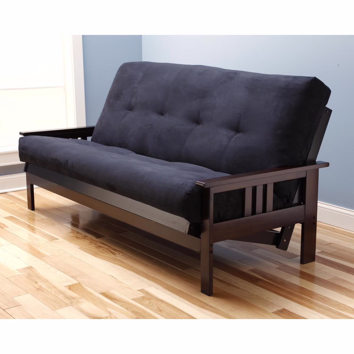Homestock African Artifacts Full Size Futon Frame Set with Mattress, Easily Converts to Bed, Versatile Design Futon Frame for All Spaces, 33"H x 79"L x 37"D-Color:Linen Charcoal,Size:Barbados