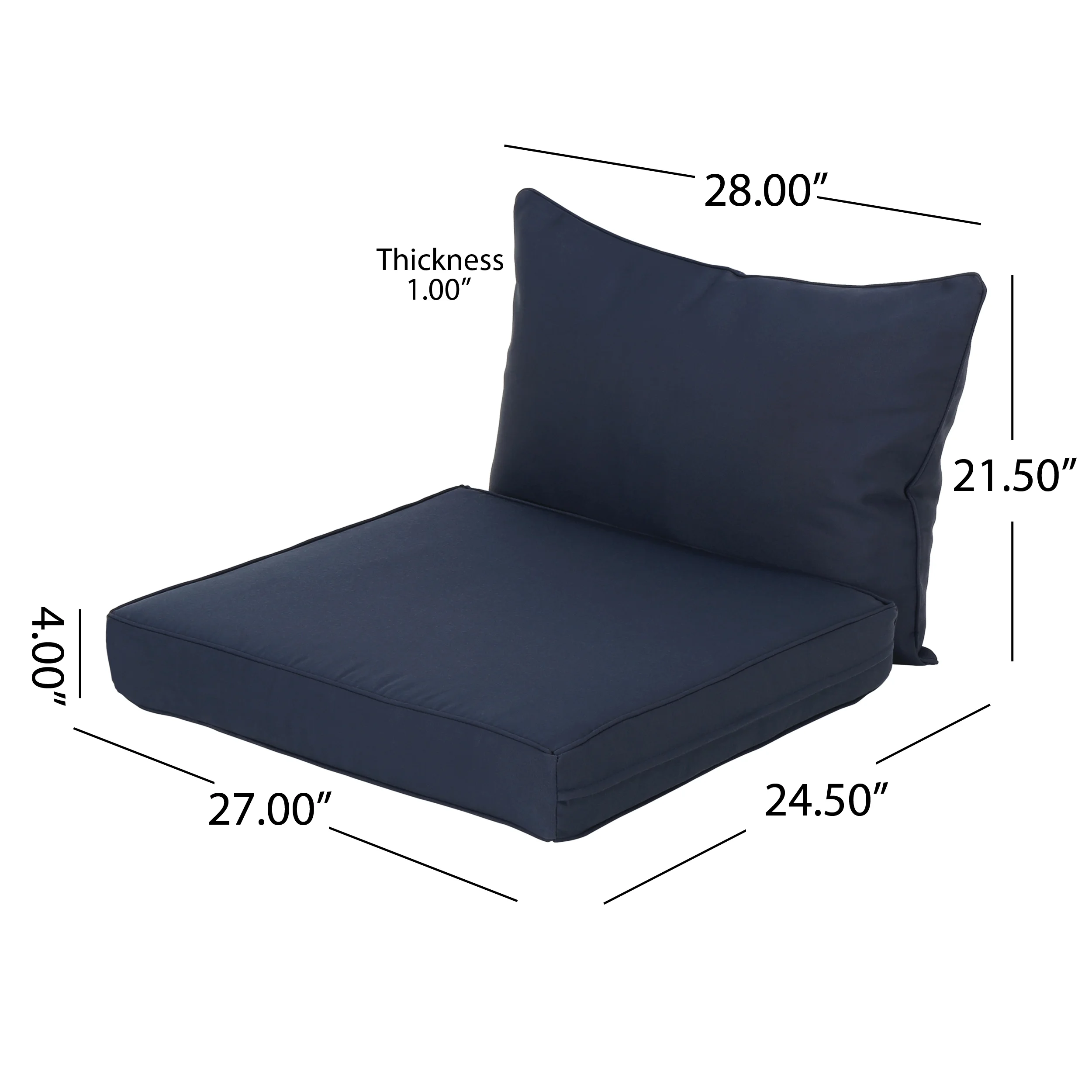 Noble House 23.50"x 27.00" White Rectangle Chair Outdoor Seating Cushions (2 Pack)