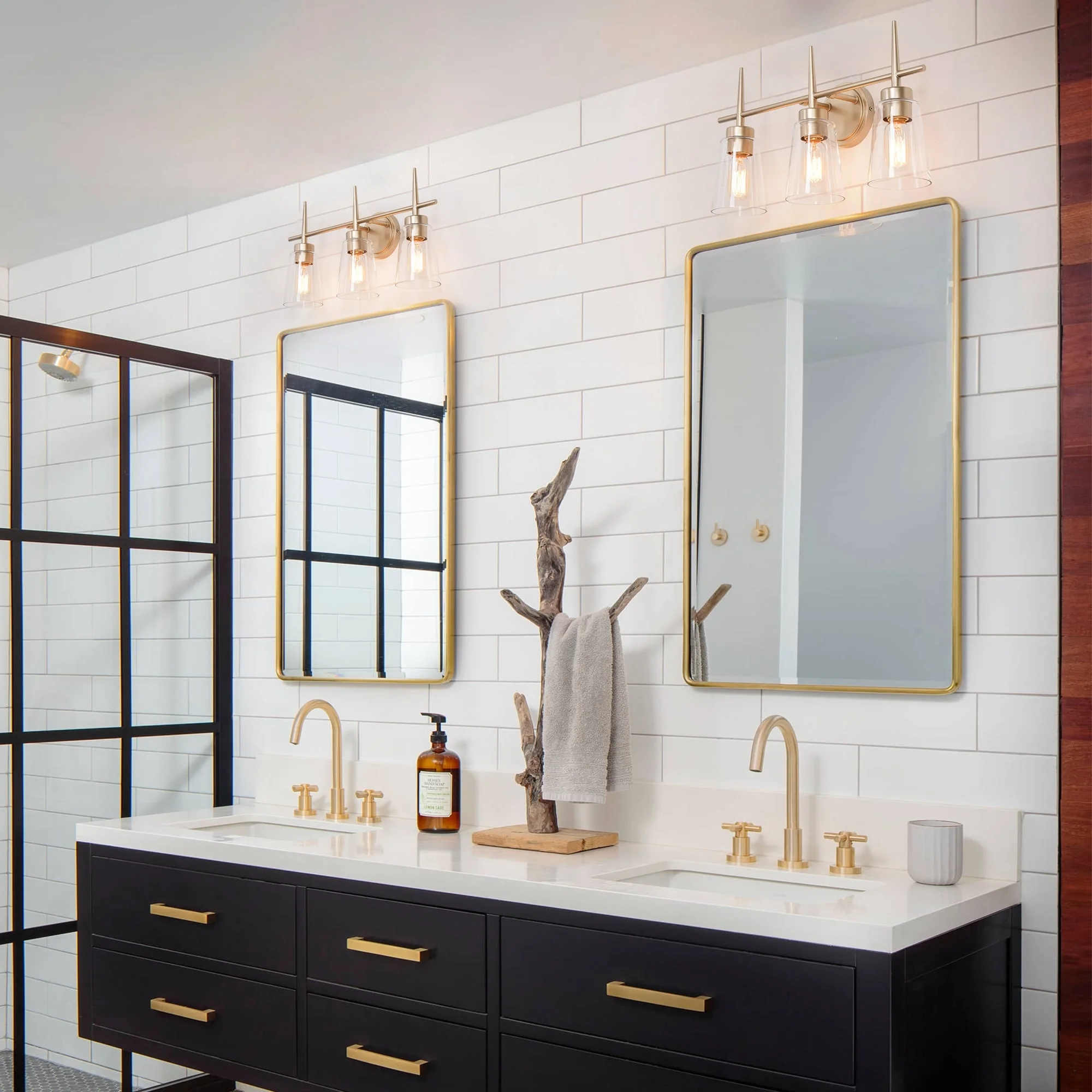 Modern 4/3/2-Light Farmhouse Linear Bathroom Vanity Lights Dimmable Wall Sconces with Clear Glass Shade L 20'' 3-light L20"x W6"x H 11.5" Painted 13