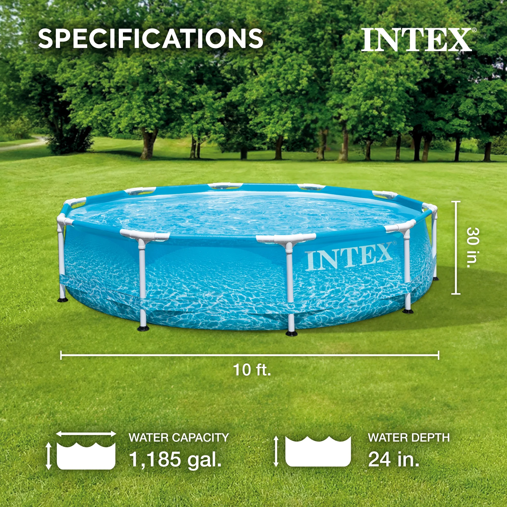 INTEX Round Metal Frame 10ft x 30in Above Ground Swimming Pool Set, Blue