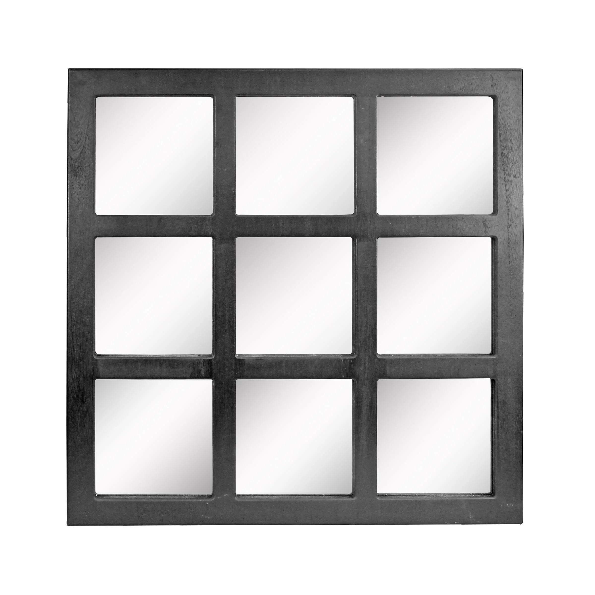 Stonebriar 23.5″ x 23.5″ Black Farmhouse 9-Panel Window Pane Wall Mirror