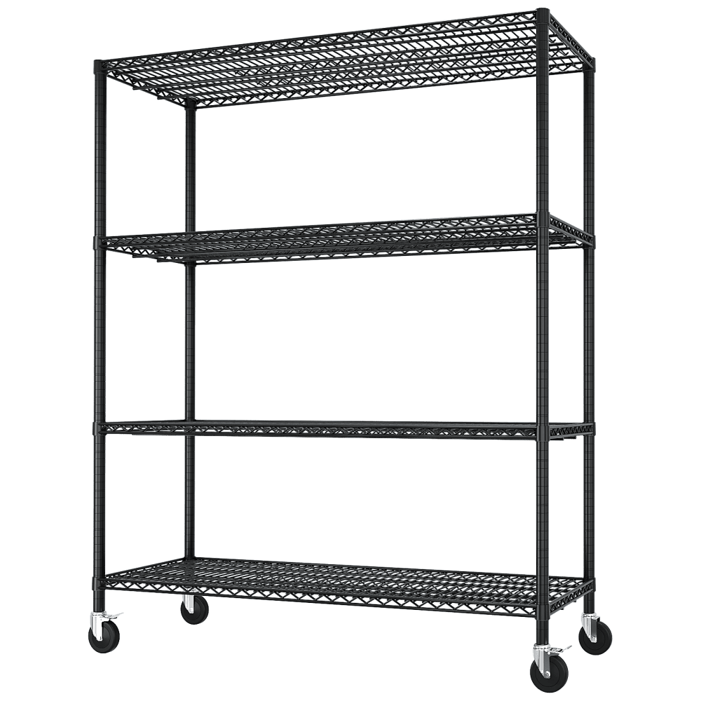 IVV 4-Tier Wire Shelving Unit on Wheels, Rolling Metal Storage Utility Rack, 2500LBS Capacity, Height Adjustable for Restaurant Garage Pantry Kitchen, 55.12"L x 23.62"W x 75.59"H, Black