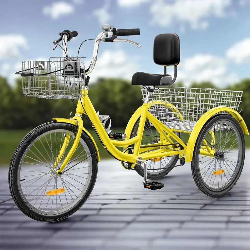 26-Inch Adult Tricycle - 7-Speed Heavy-Duty 3-Wheeled Bicycle