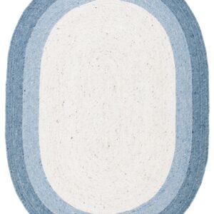 SAFAVIEH Braided Nazca Solid Bordered Area Rug, Ivory/Blue, 4' x 6' Oval