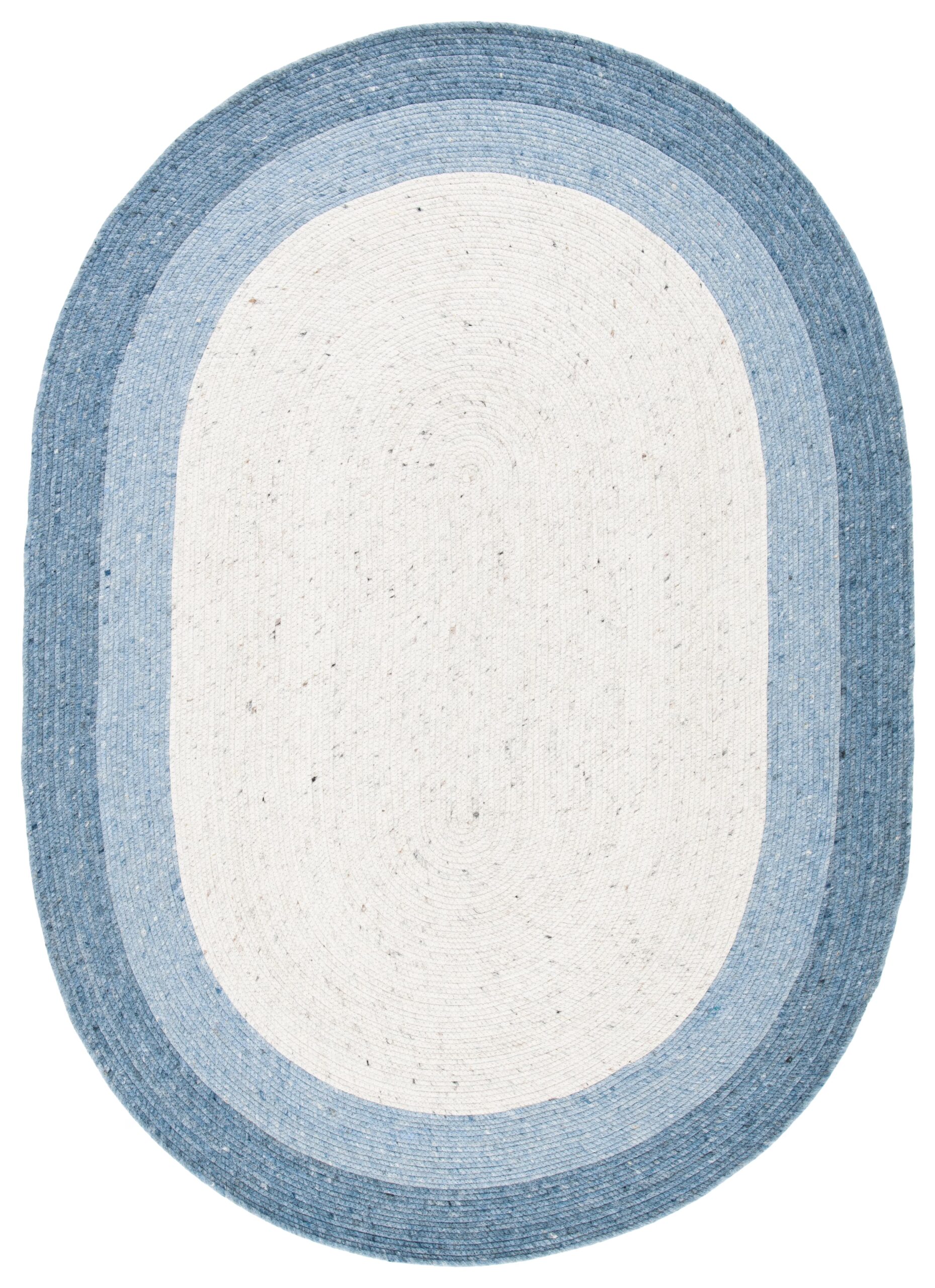 SAFAVIEH Braided Nazca Solid Bordered Area Rug, Ivory/Blue, 4′ x 6′ Oval