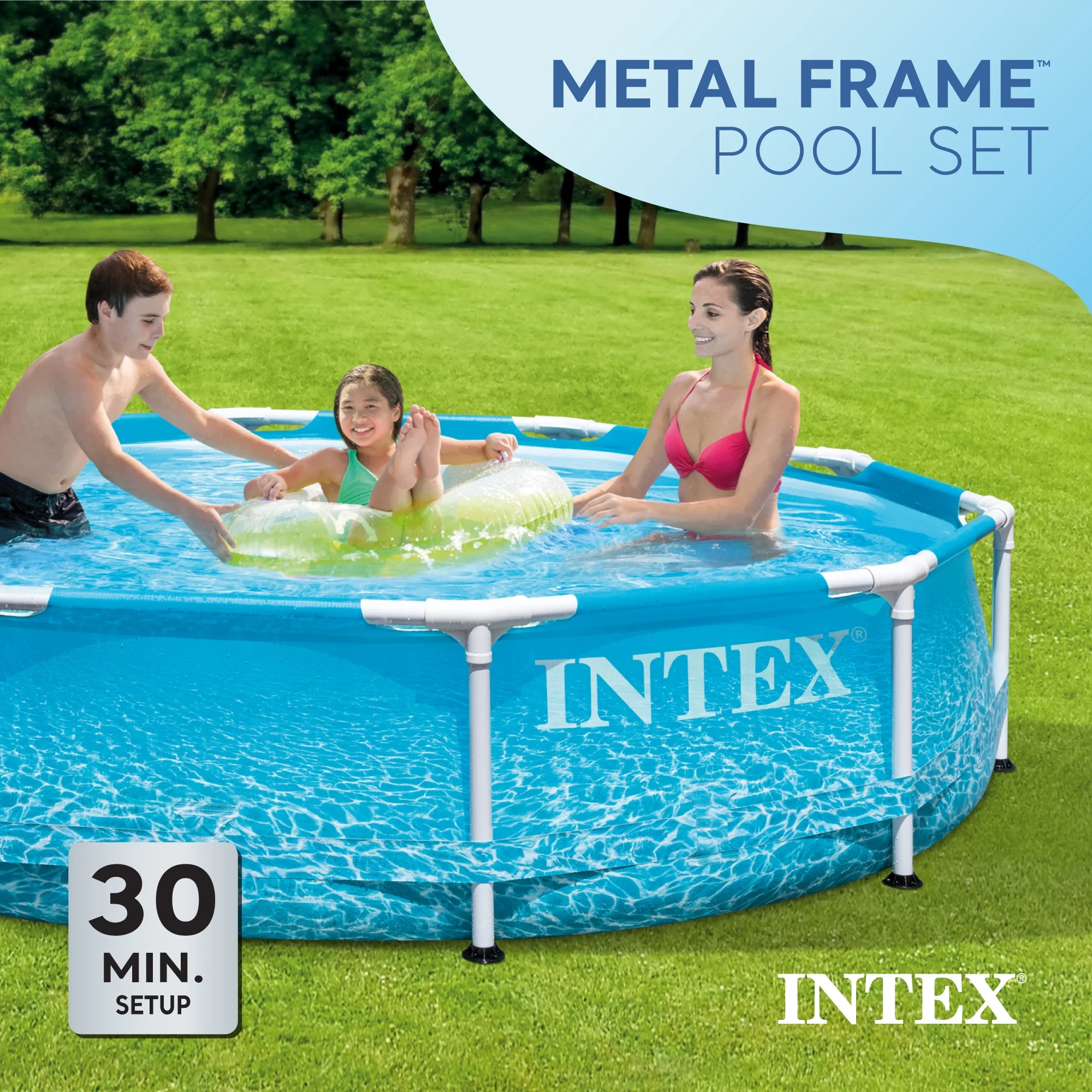 INTEX Round Metal Frame 10ft x 30in Above Ground Swimming Pool Set, Blue