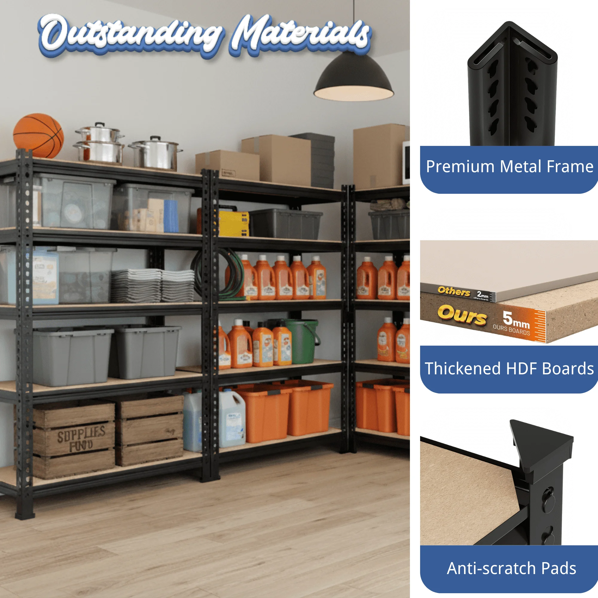 TrumanPick Storage Shelves 5 Tier Garage Shelving Units Metal Heavy Duty Adjustable Shelf Rack 48″W x 18″D x 72″H for Warehouse Pantry Closet