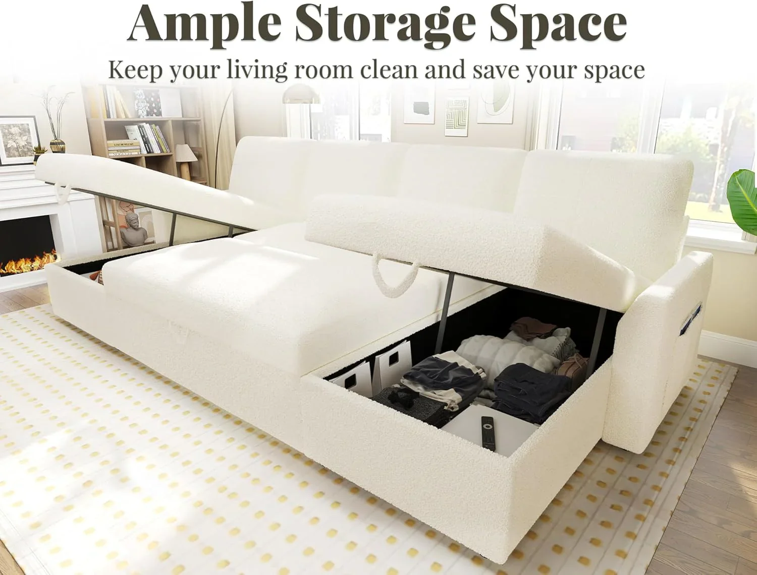VanAcc Sofa Bed, Sleeper Sofa with Storage Chaise 2 in 1 Pull Out Couch Living Room