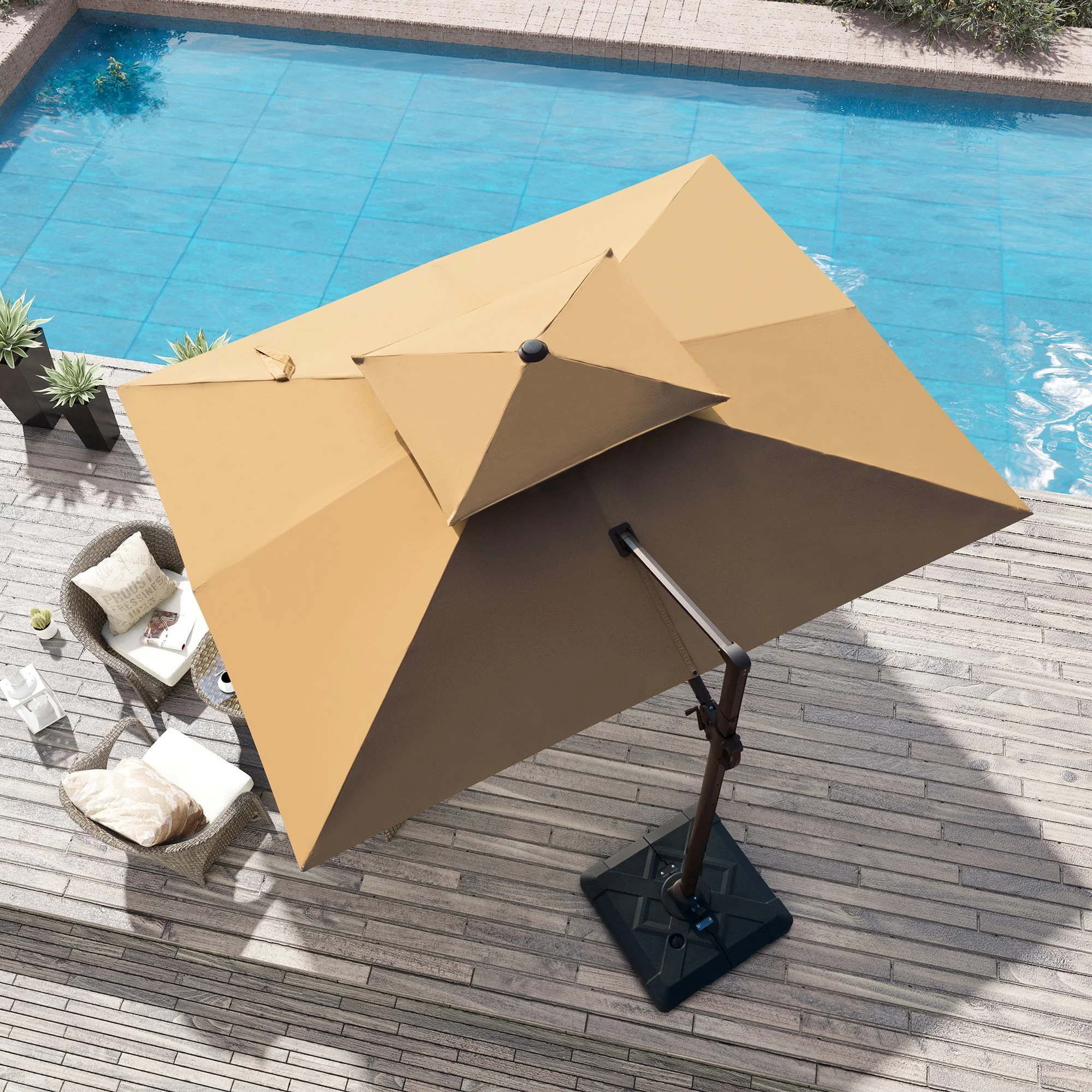 Pellebant 11 ft. x 9 ft. Rectangular Double Top Patio Cantilever Umbrella, Black