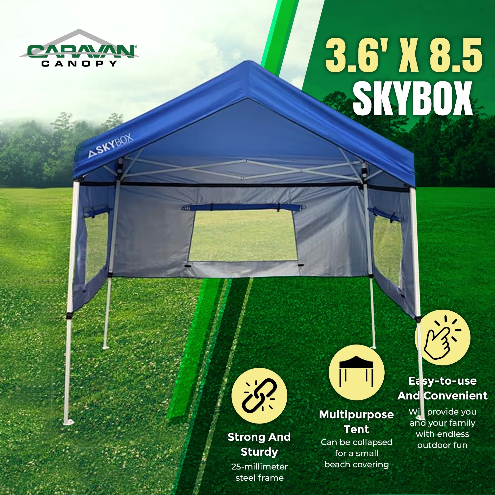 Caravan Canopy Skybox 3.2′ x 6.5′ Instant Multipurpose Sport Shelter, Blue