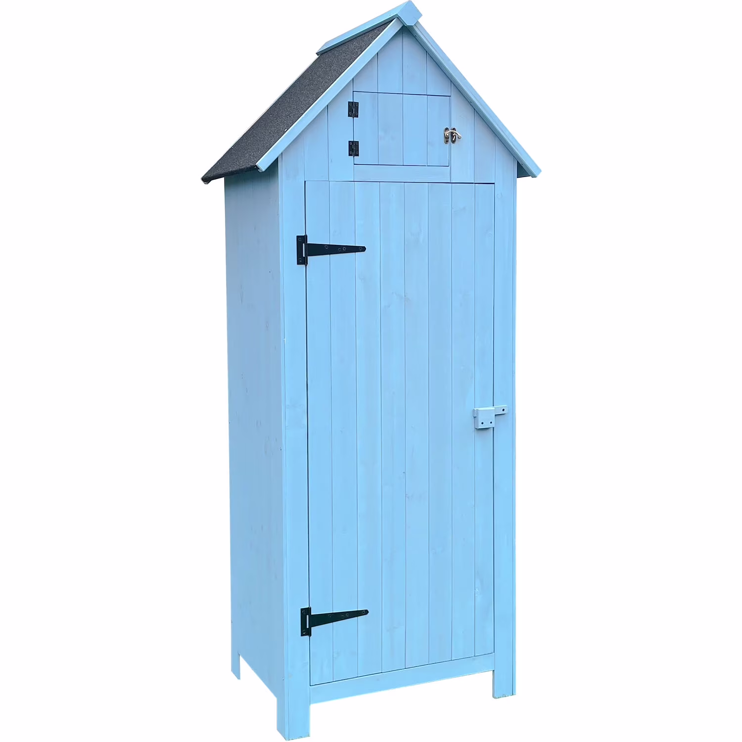 Hanover Sturdy Durable Waterproof Wood Outdoor Vertical Storage Shed, 70.40″x 30.30″x21.30″, Blue
