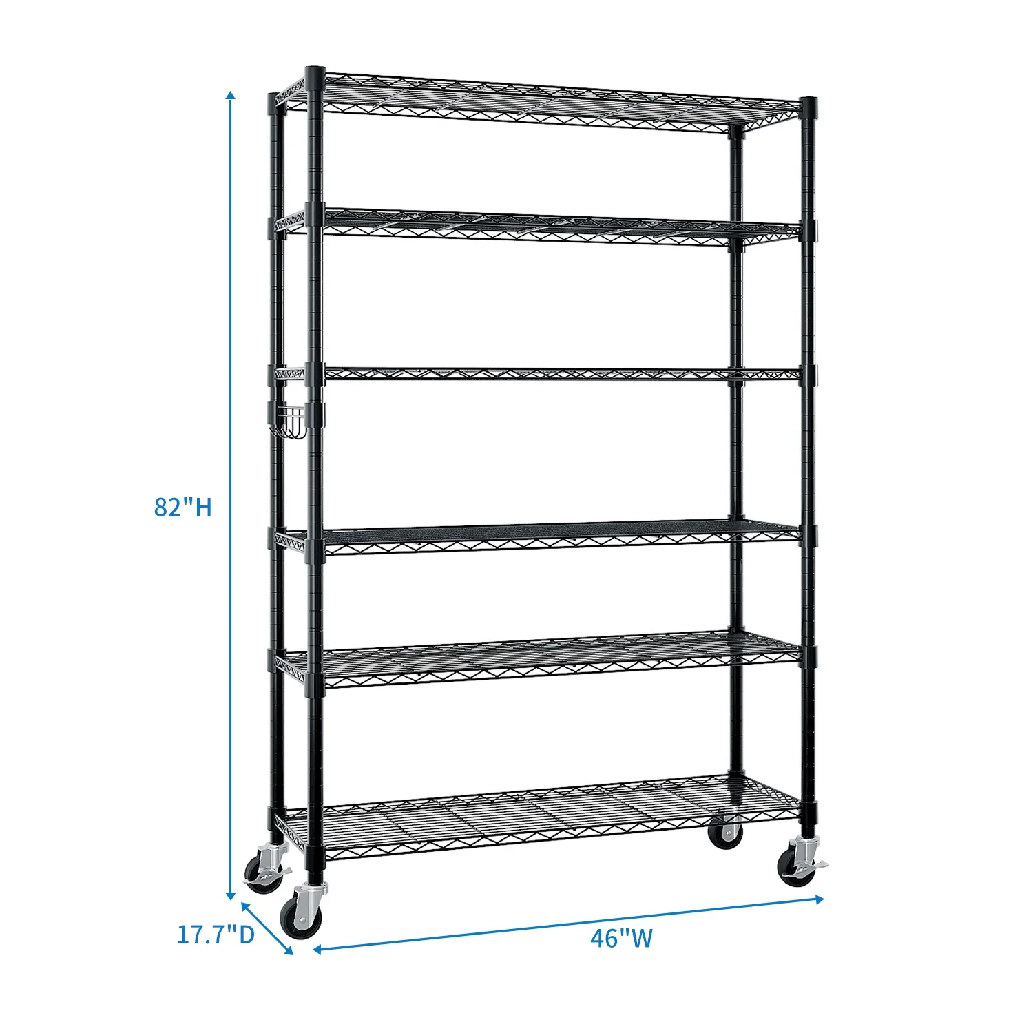 Ktaxon 6 Tier Wire Shelving with Wheels, 46"D x 18"W x 82"H Multifunctional Storage Rack Metal Garage Shelves Organizer, Capacity for 900lbs, Silver
