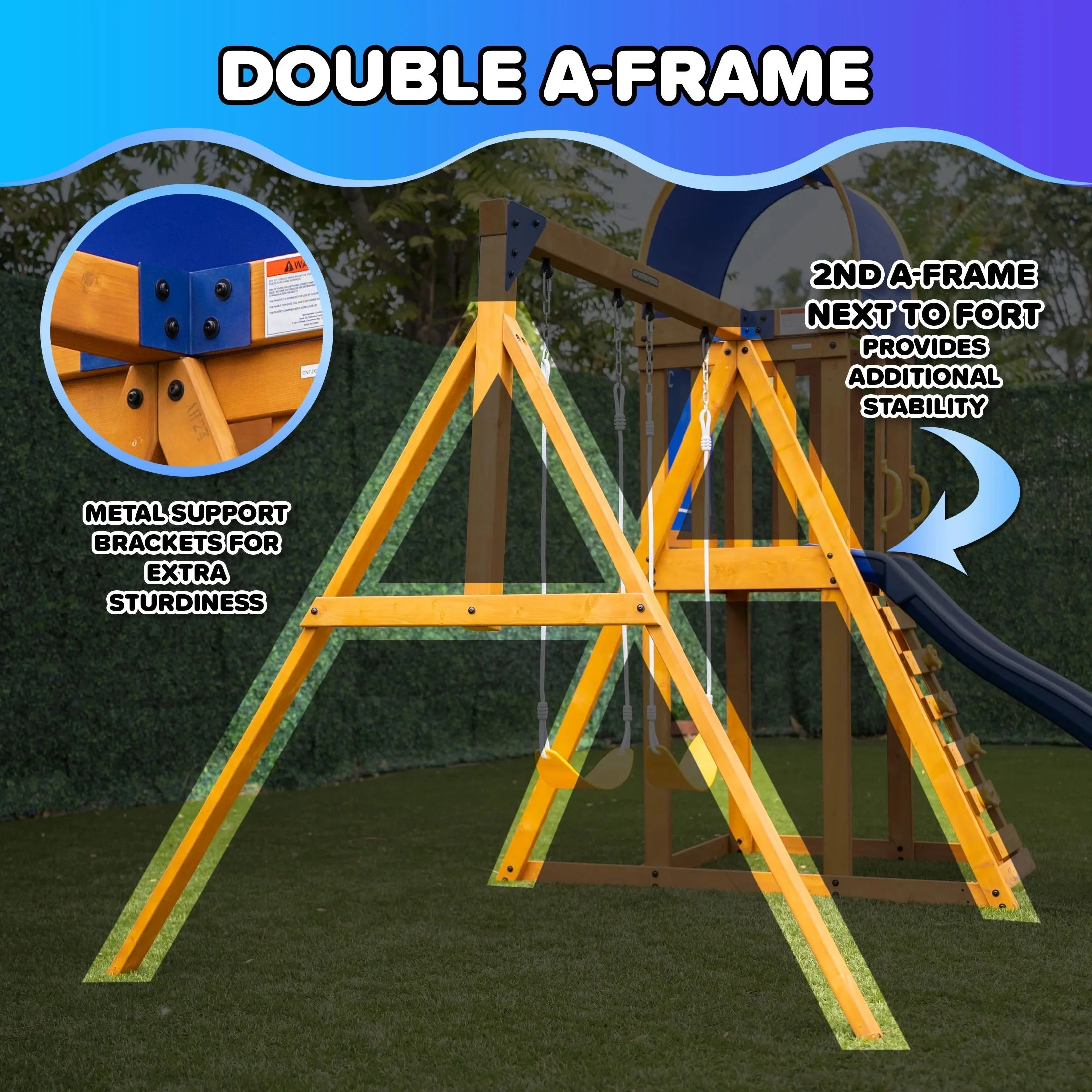 Sportspower Amelia Wooden Swing Set With 2-Person Saucer Swing And 6′ Slide