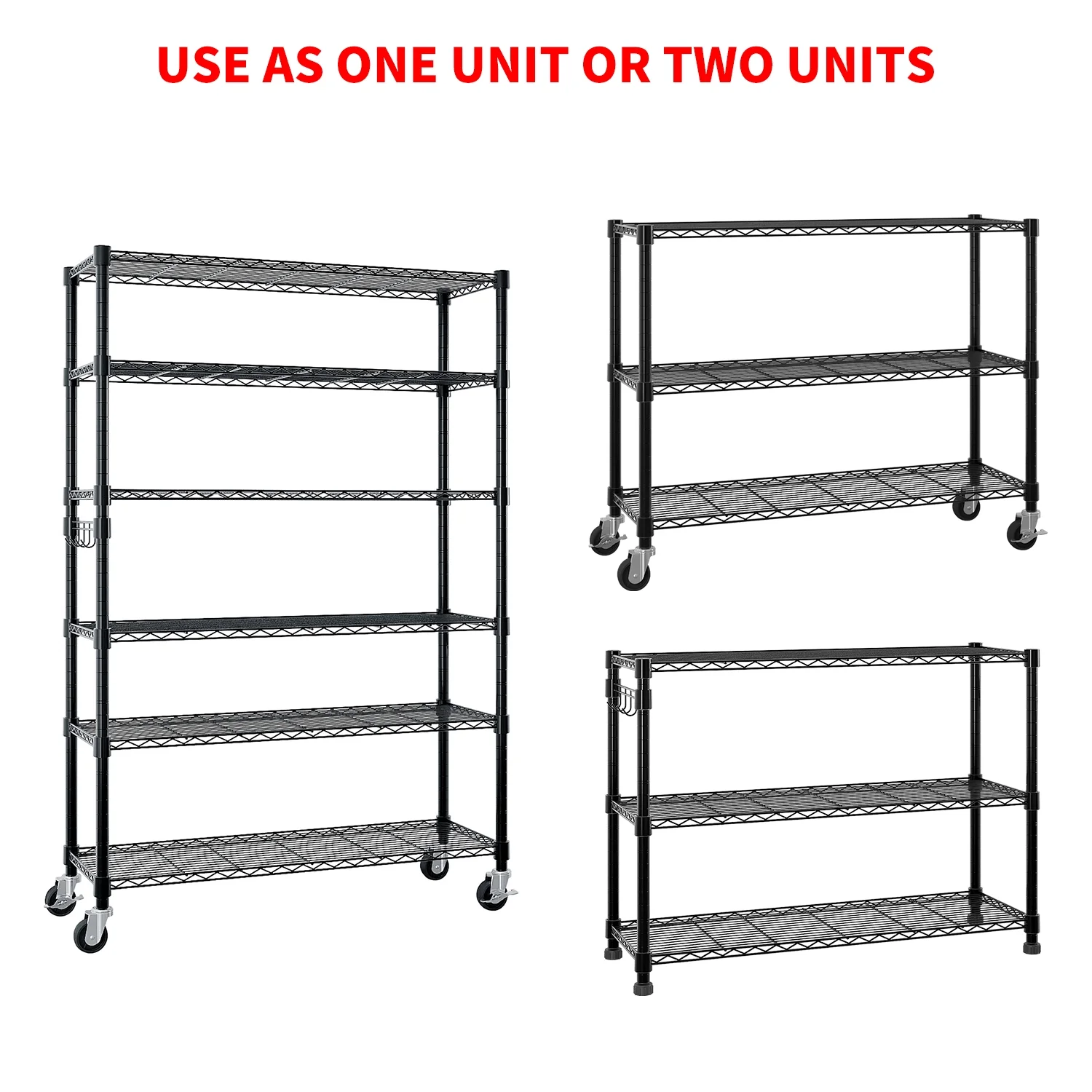 Ktaxon 6 Tier Wire Shelving with Wheels, 46"D x 18"W x 82"H Multifunctional Storage Rack Metal Garage Shelves Organizer, Capacity for 900lbs, Silver
