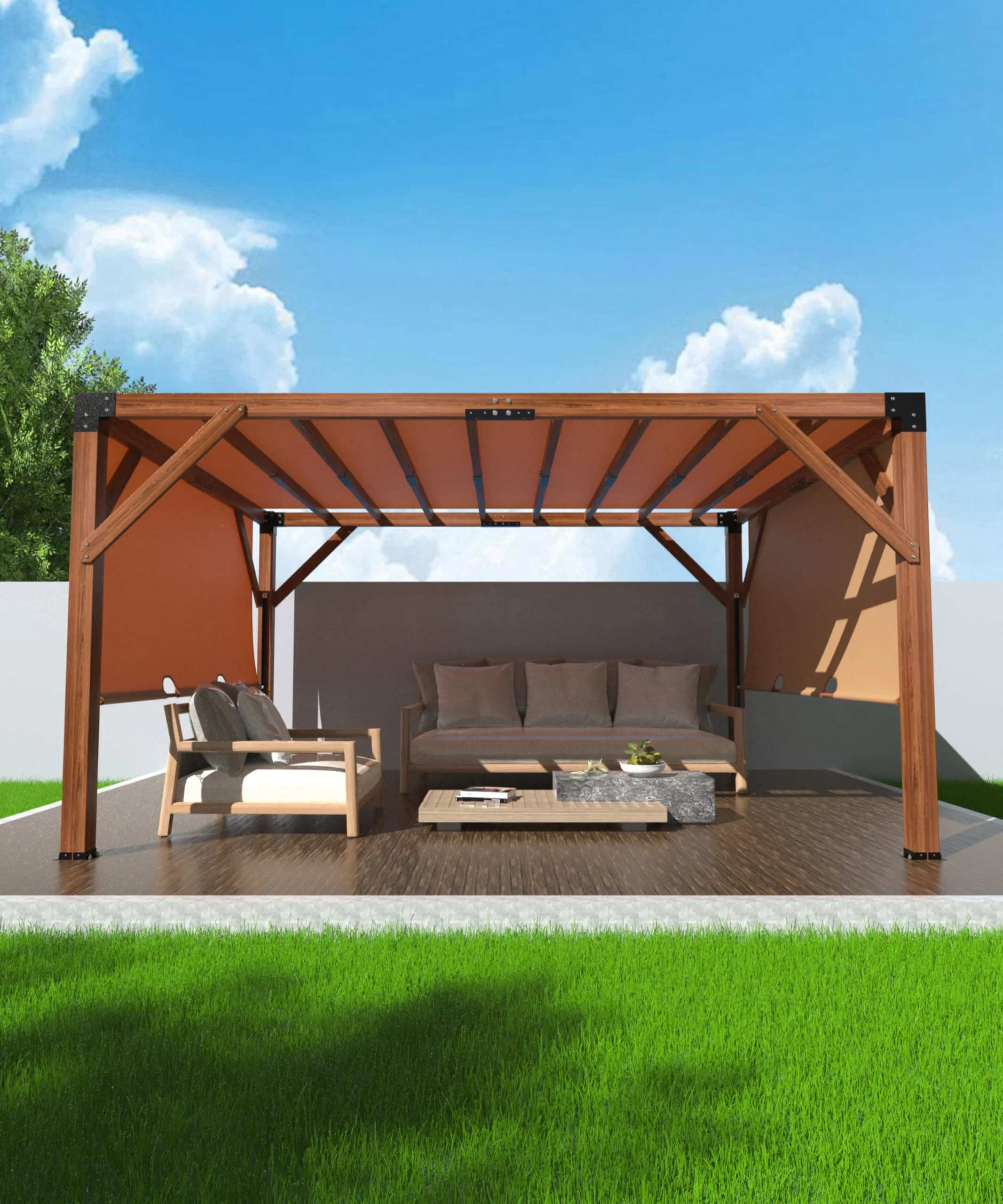 Garvee 10 x 10 feet Wood Pergola, Retractable Shade Canopy, Oak Color