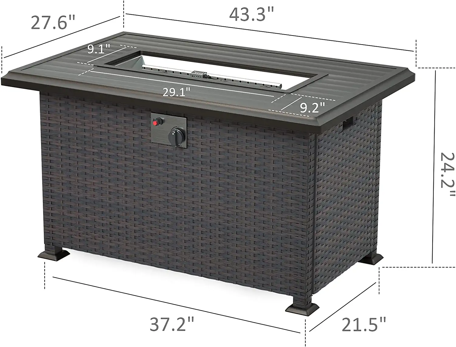 ALAULM 43" x 27.6" Propane Gas Fire Pit Table with Adjustable Flame
