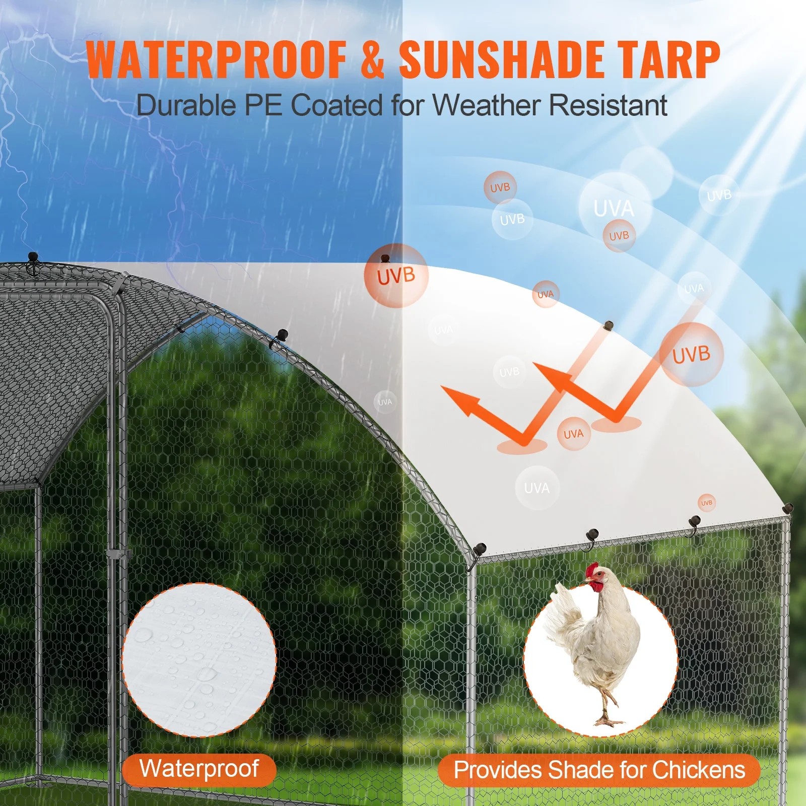 KFFKFF Metal Chicken Coop 9.8 x 6.5 x 6.5 ft Dome Roof Poultry Cage Chicken Run with Waterproof Cover Large Outdoor Walk in Chicken Coop Cage for Backyard, Farm