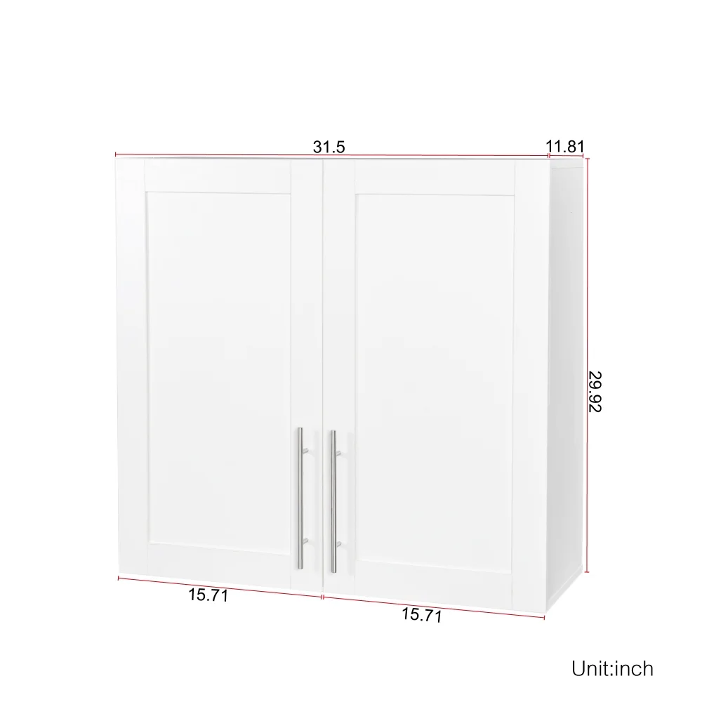 Stackable Wall Cabinet,Hanging Wall Mount Storage Cabinet with Adjustable Shelves and Doors,Sideboard Buffet Cupboard,Console Table,White Wood Finish,11.81 "D x 31.50"W x 29.92 "H