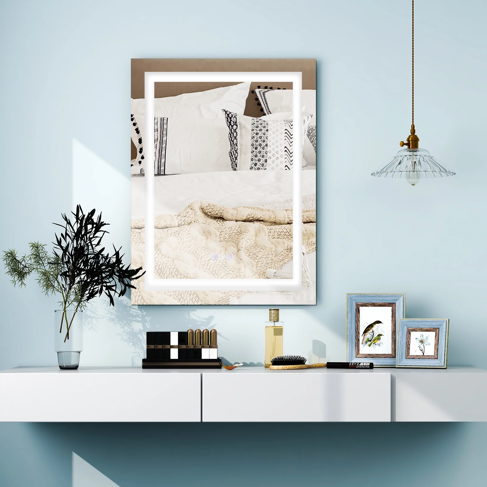 Costway 32'' x 24'' Bathroom Wall Mirror Makeup Mirror with Colorful Light Anti-Fog