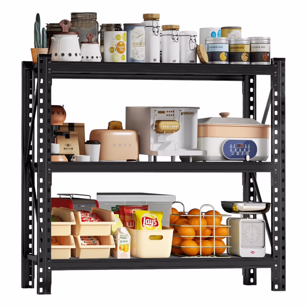 IVV 3-Tier Heavy Duty Steel Rack, 5000LBS Weight Capacity, Adjustable Metal Shelving Unit for Garage, Basement, Kitchen, Warehouse, 51.2″W x 23.6″D x 47.3″H, Black