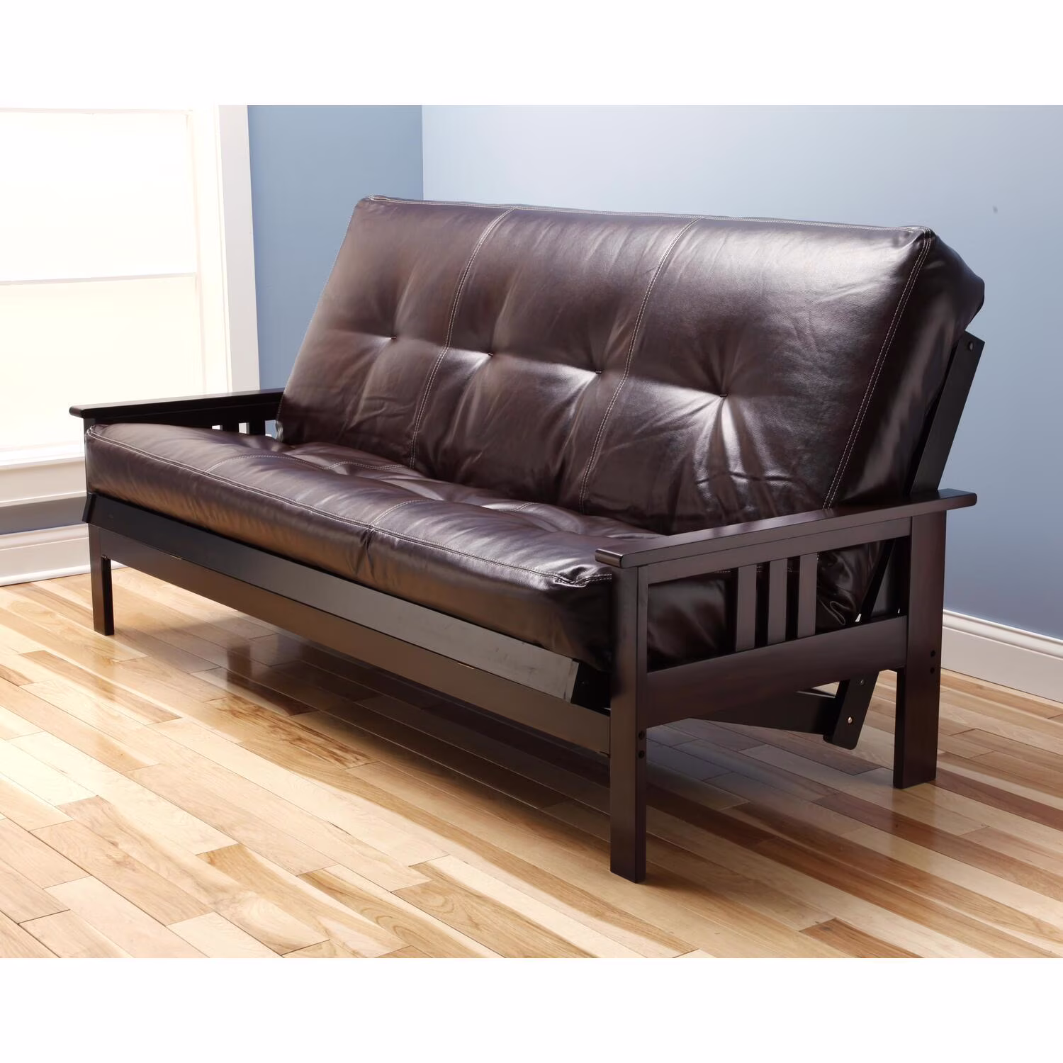 Homestock African Artifacts Full Size Futon Frame Set with Mattress, Easily Converts to Bed, Versatile Design Futon Frame for All Spaces, 33"H x 79"L x 37"D-Color:Linen Charcoal,Size:Barbados
