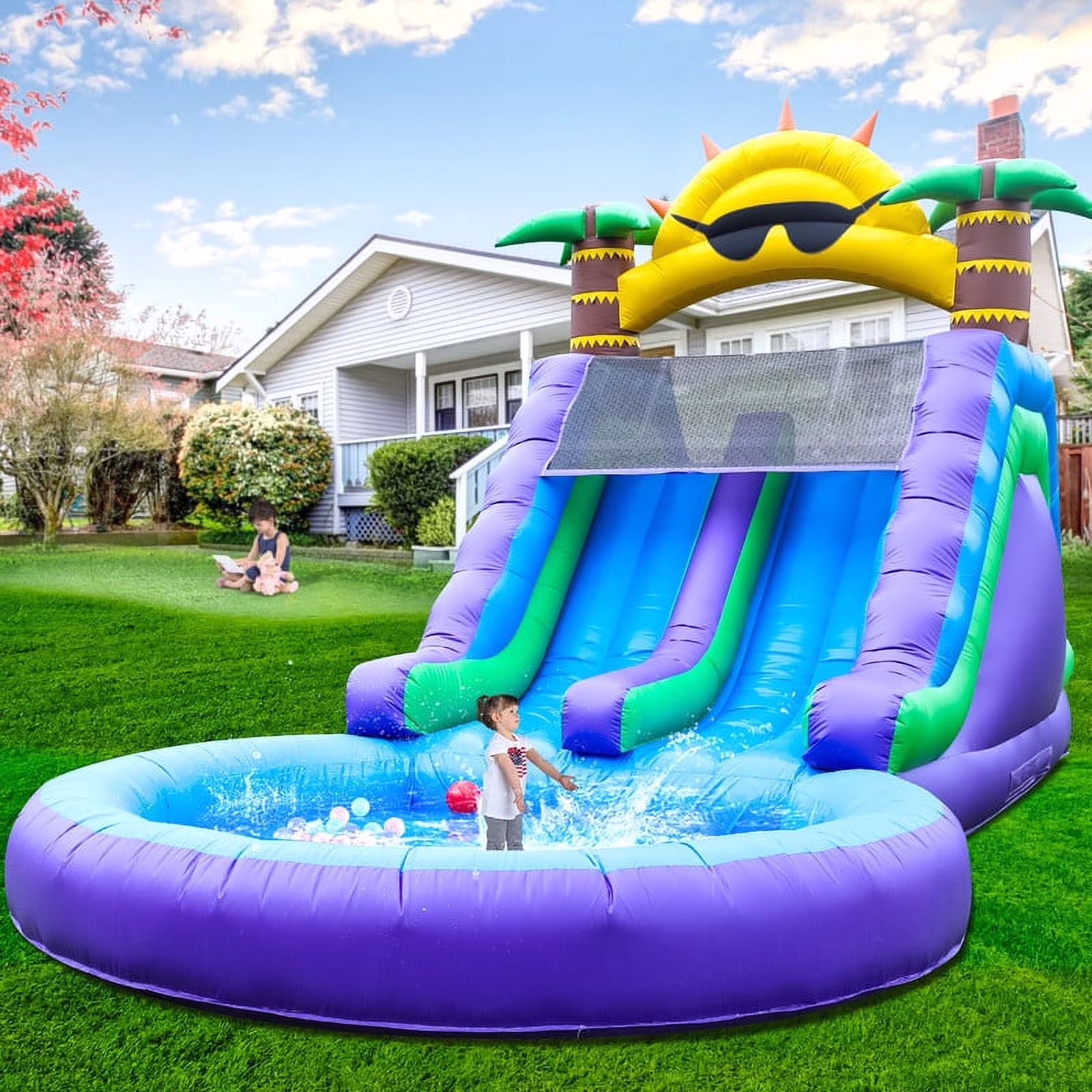 Relunch 26FT Inflatable Double Water Slide for Kids & Adults, PVC Inflatable Water Park with Blower, Giant Splash Pool for Backyard & Outdoor Fun, 26’L x 12’W x 14’H